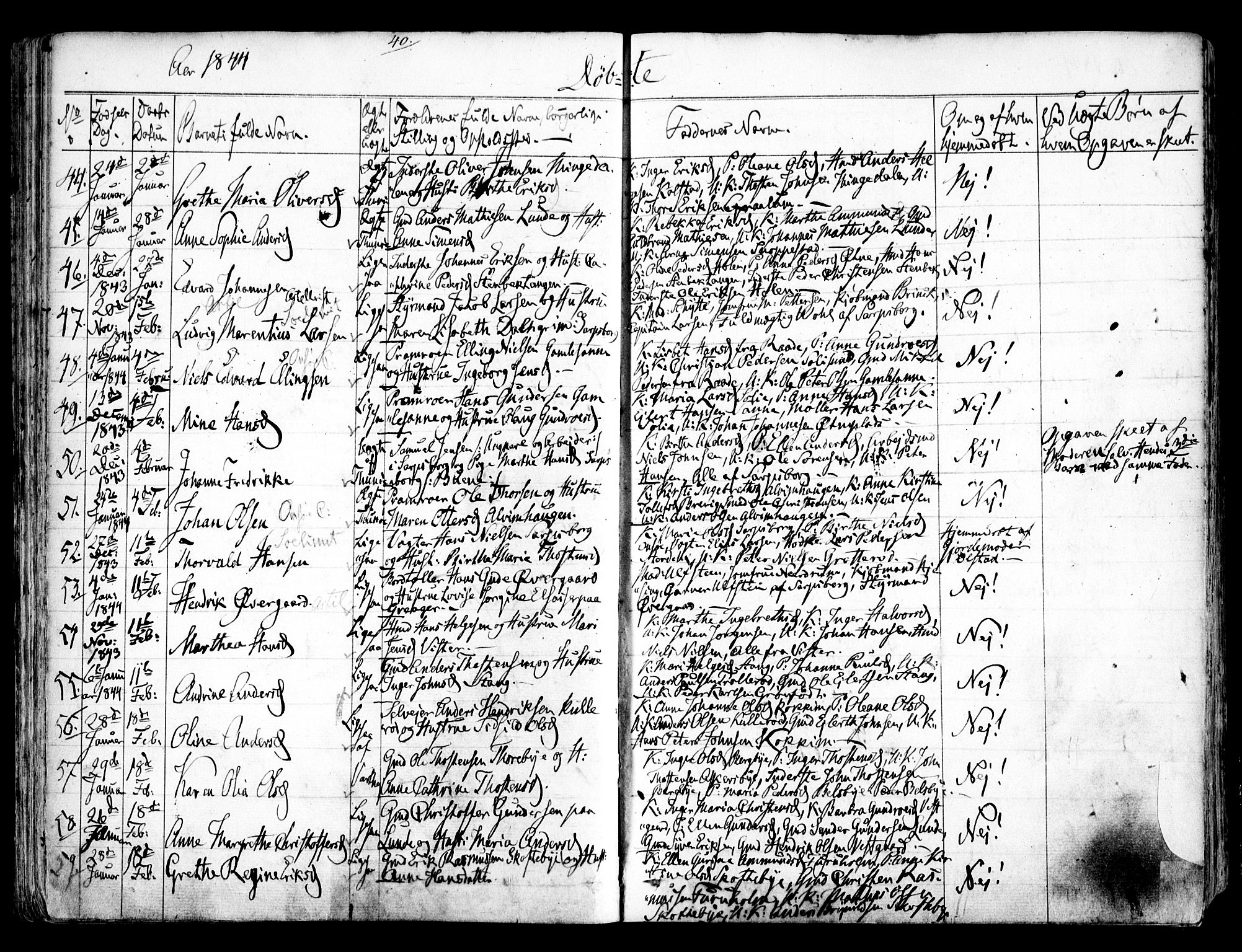 Tune prestekontor Kirkebøker, SAO/A-2007/F/Fa/L0009: Parish register (official) no. 9, 1842-1846, p. 40