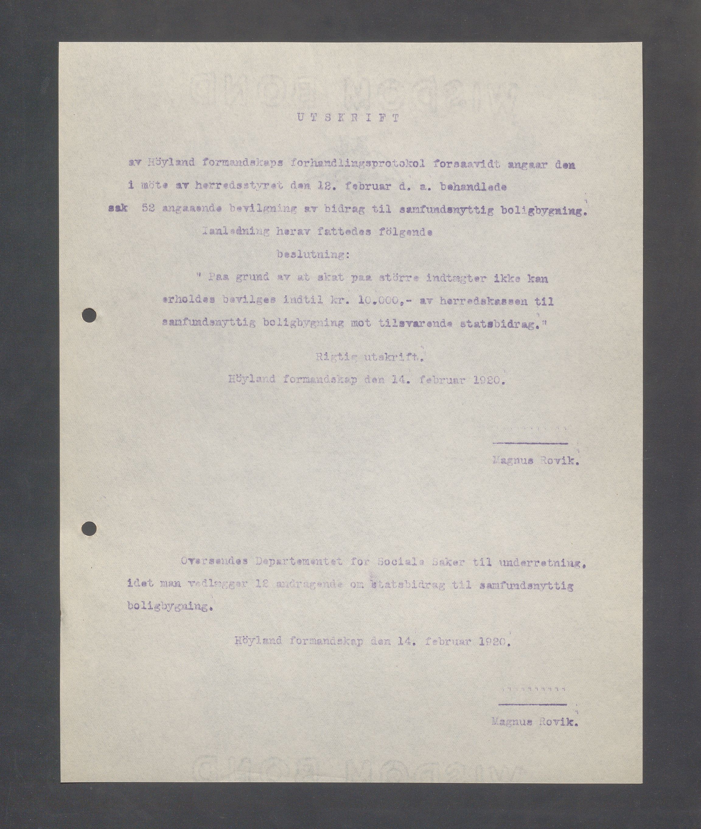 Høyland kommune - Formannskapet, IKAR/K-100046/B/L0005: Kopibok, 1918-1921, p. 218