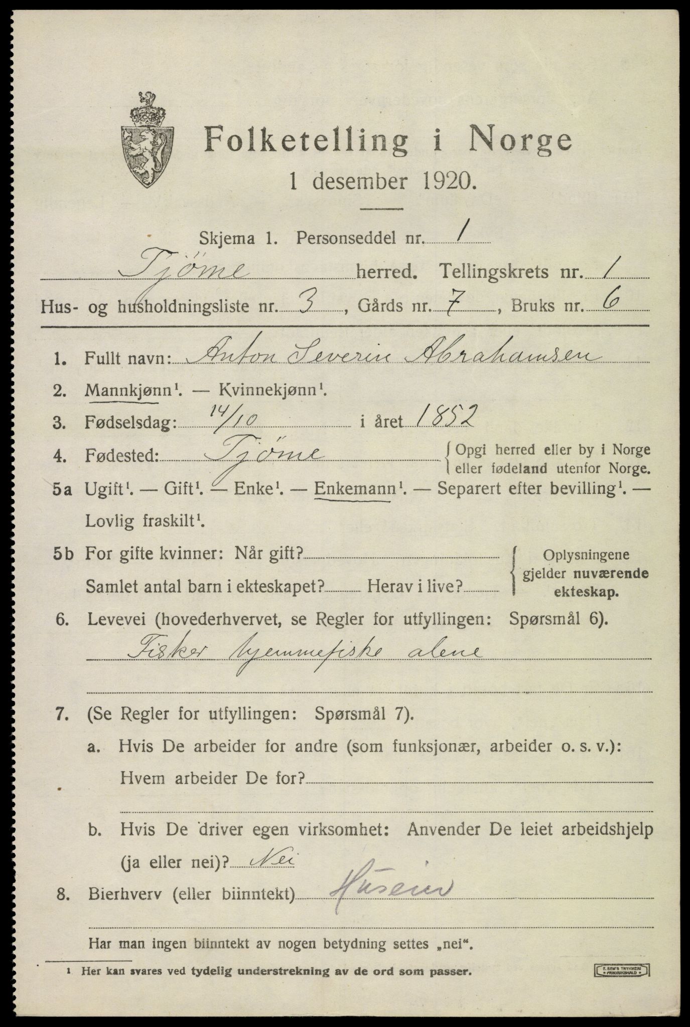 SAKO, 1920 census for Tjøme, 1920, p. 1531