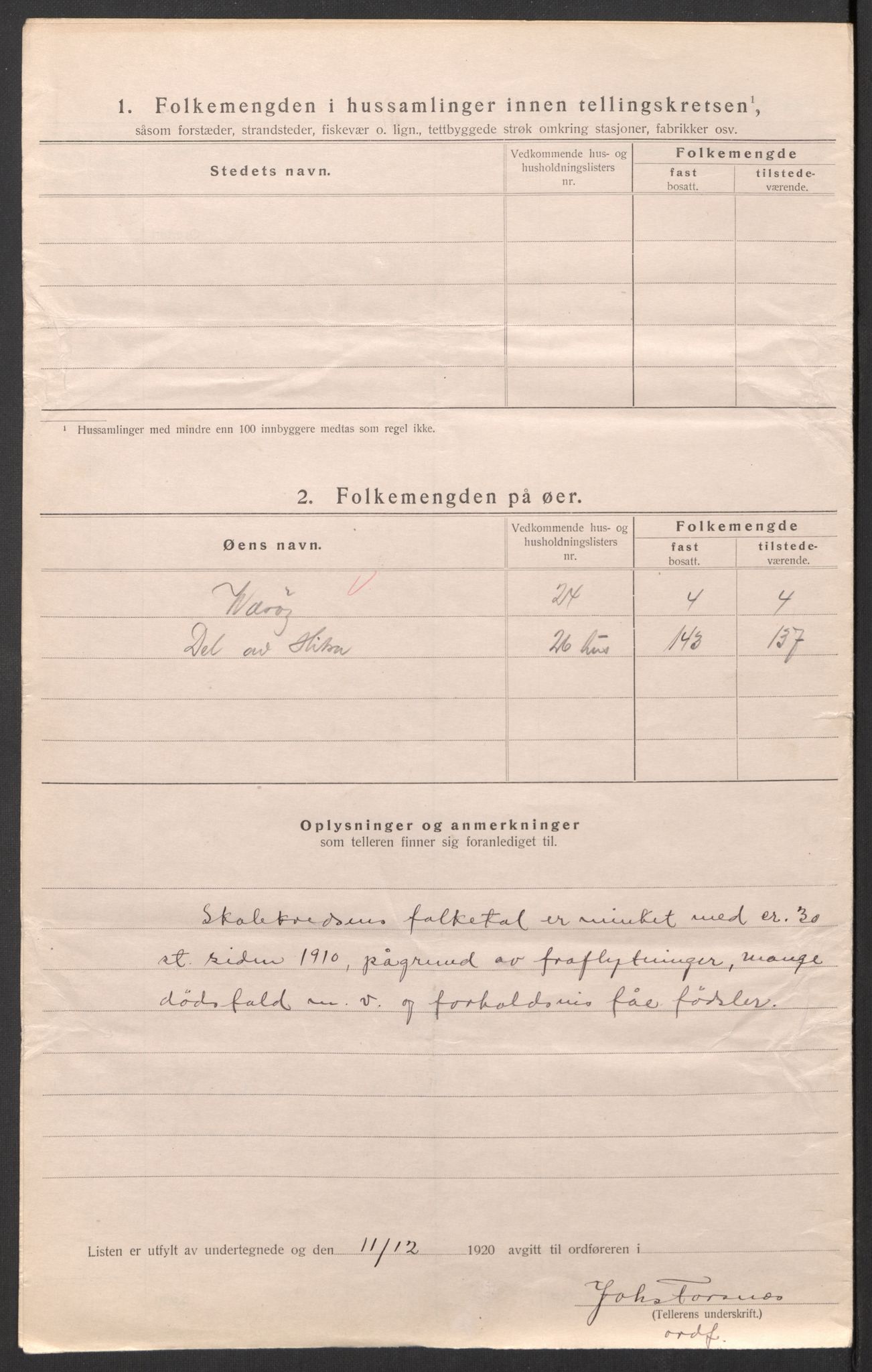 SAT, 1920 census for Kvenvær, 1920, p. 8