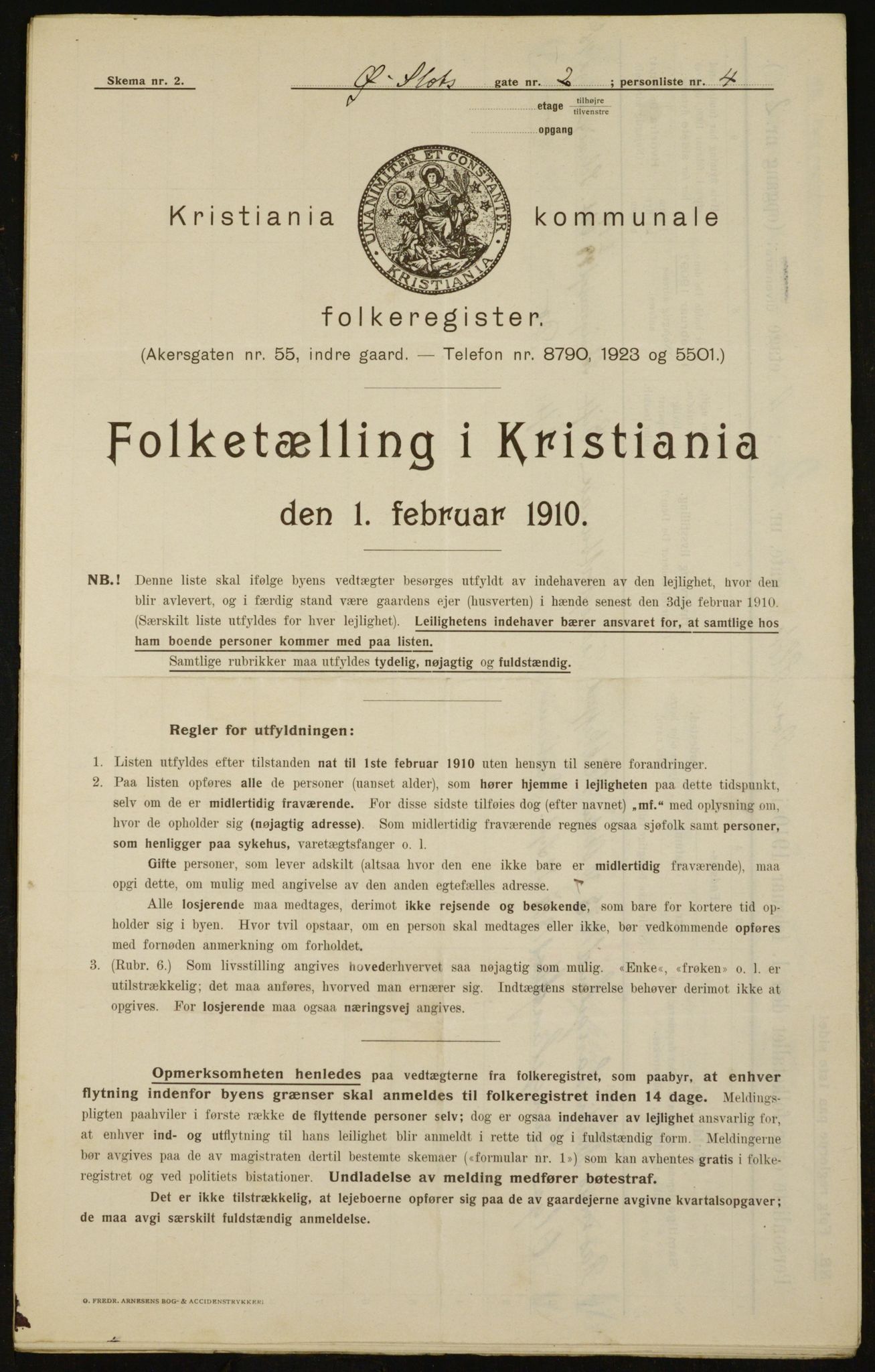 OBA, Municipal Census 1910 for Kristiania, 1910, p. 123124