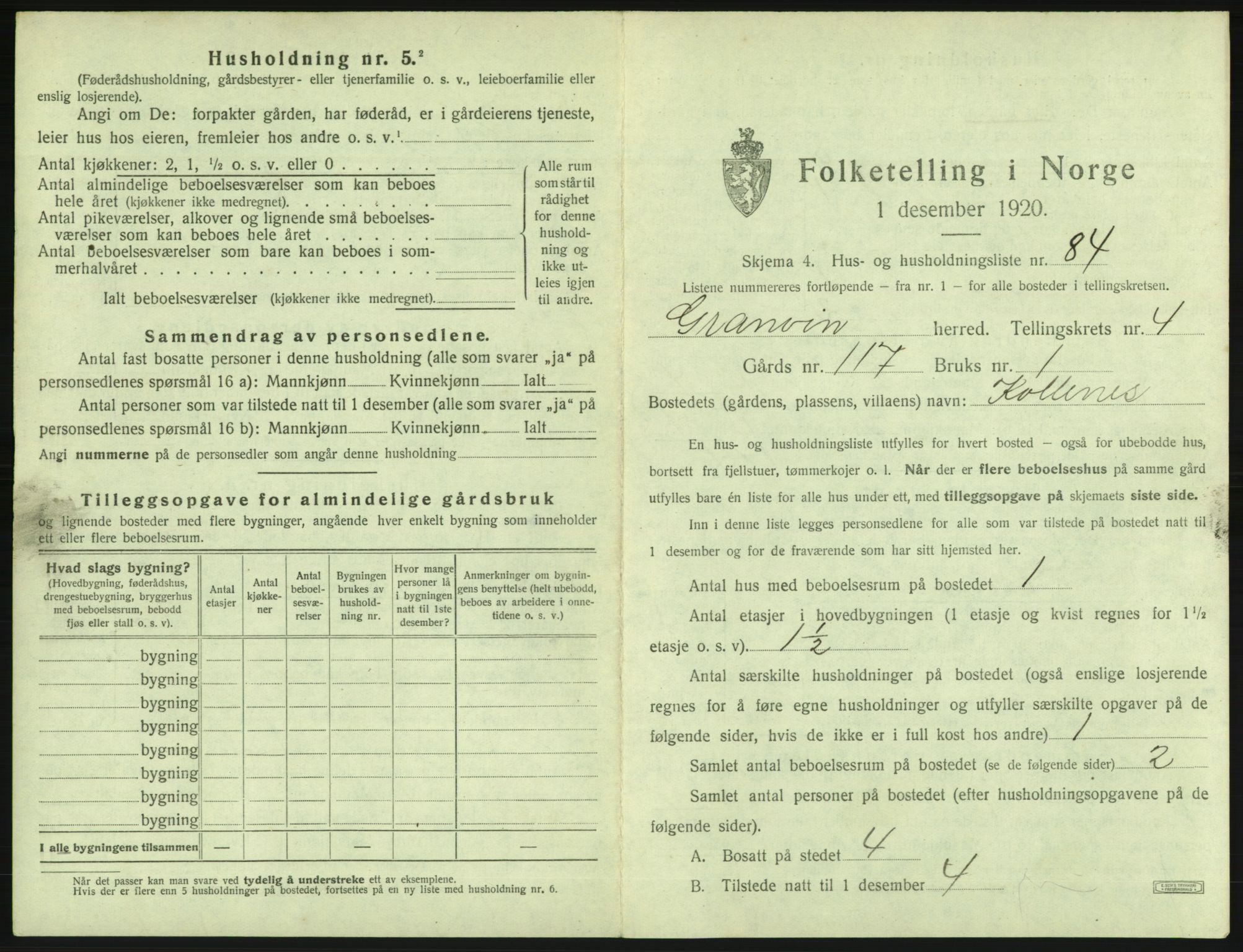 SAB, 1920 census for Granvin, 1920, p. 397