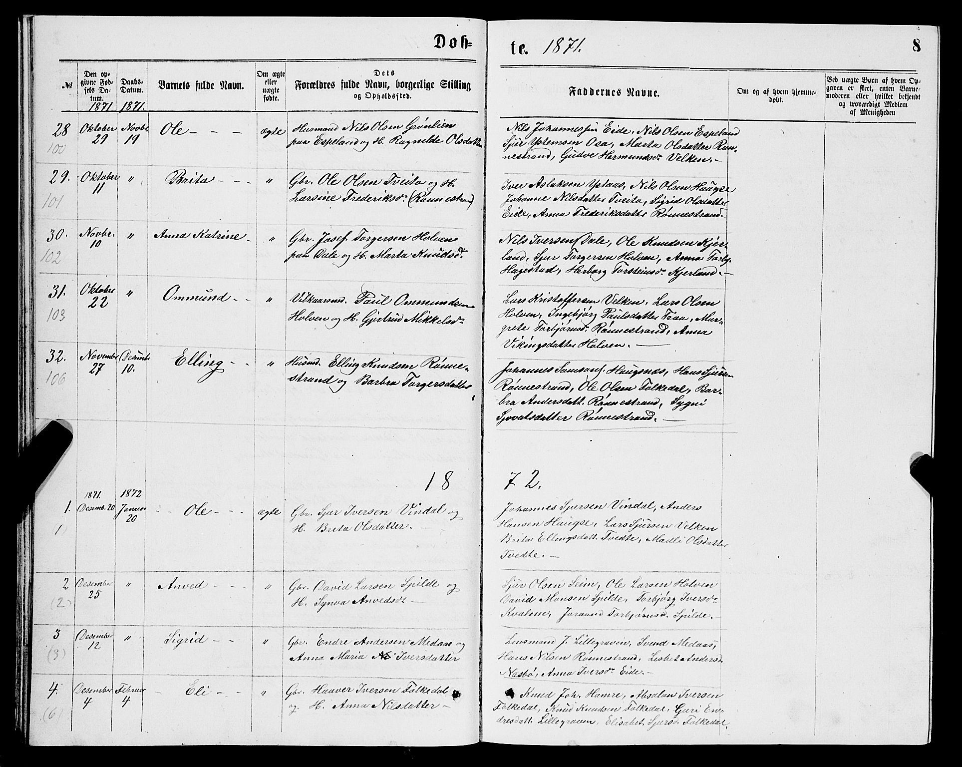 Ulvik sokneprestembete, SAB/A-78801/H/Hab: Parish register (copy) no. B 2, 1869-1883, p. 8