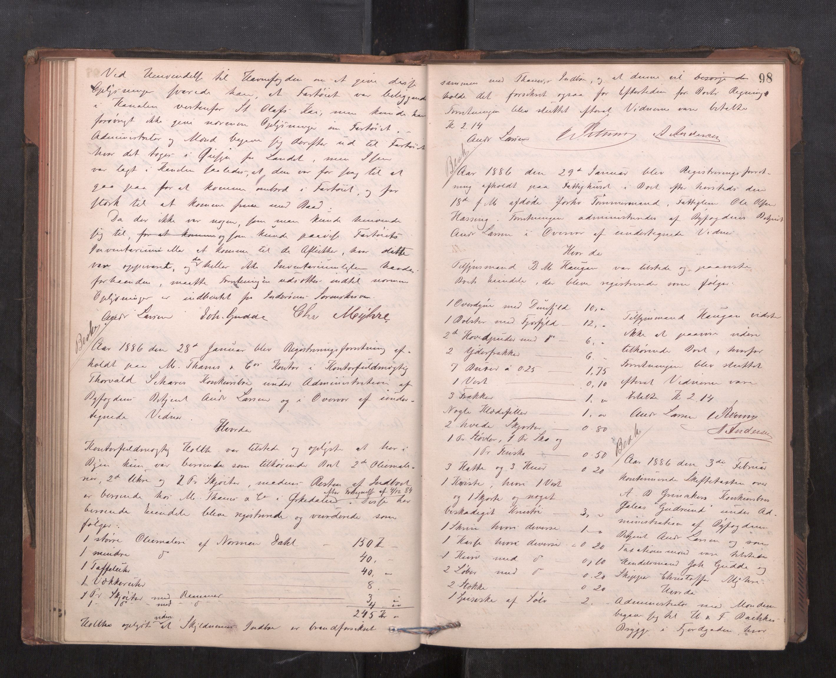 Trondheim byfogd, AV/SAT-A-0003/1/3/3C/L0011: Skifteregistreringsprotokoll - 13/2-20/4. (u/ register), 1884-1889, p. 98