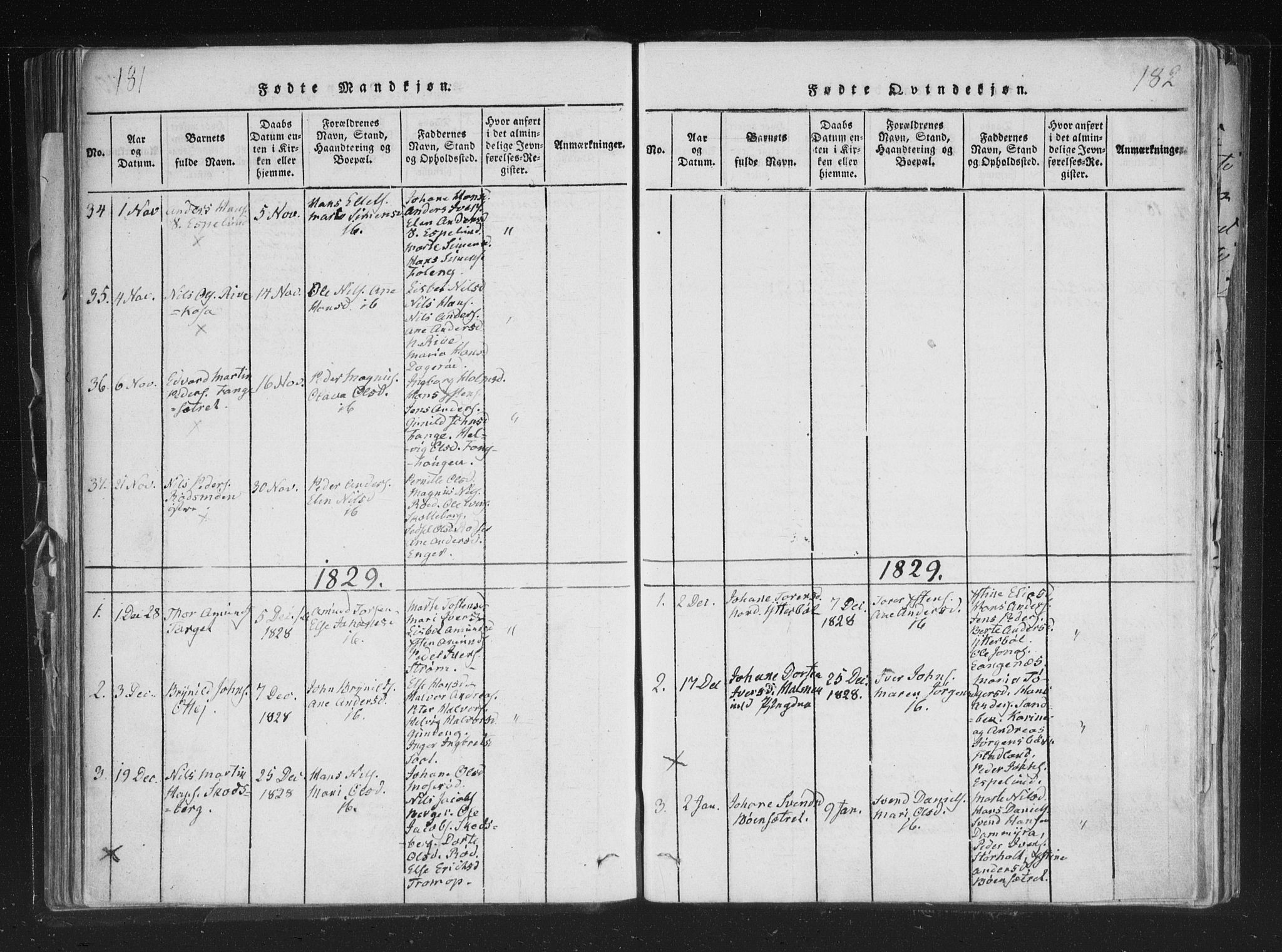 Aremark prestekontor Kirkebøker, SAO/A-10899/F/Fc/L0001: Parish register (official) no. III 1, 1814-1834, p. 181-182