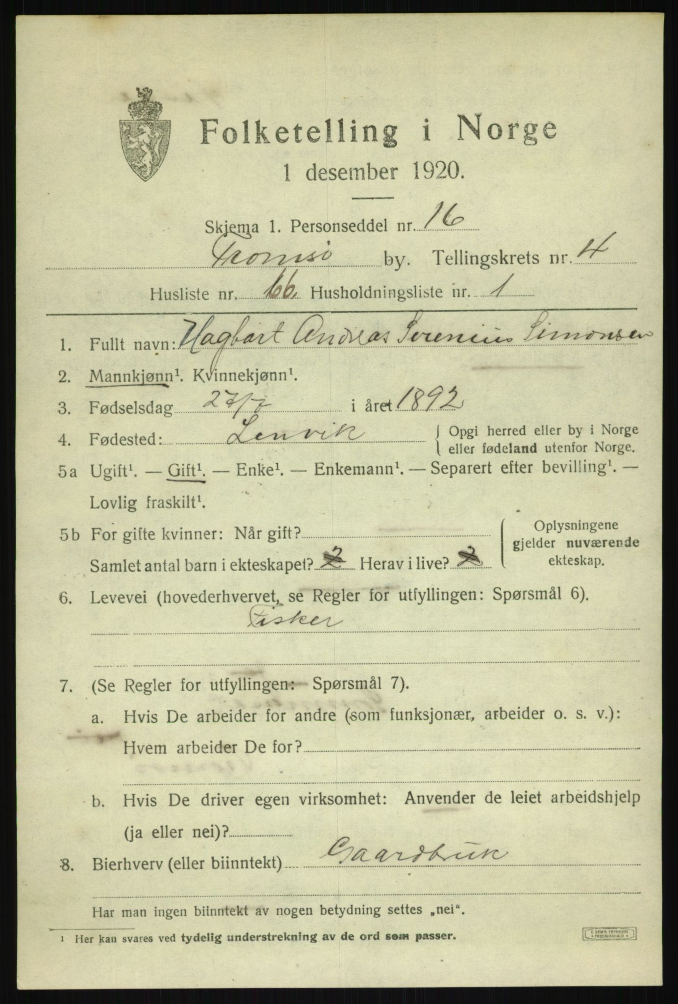 SATØ, 1920 census for Tromsø, 1920, p. 13154