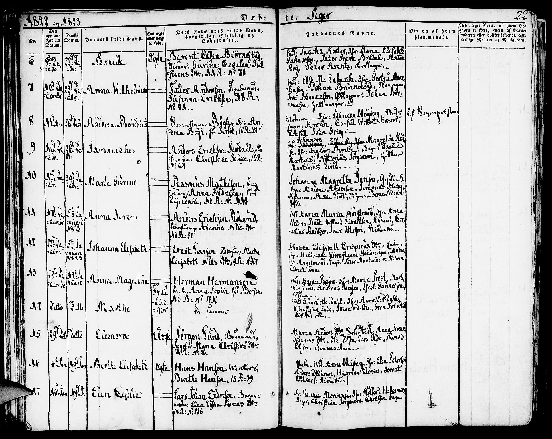 Domkirken sokneprestembete, SAB/A-74801/H/Haa/L0012: Parish register (official) no. A 12, 1821-1840, p. 22