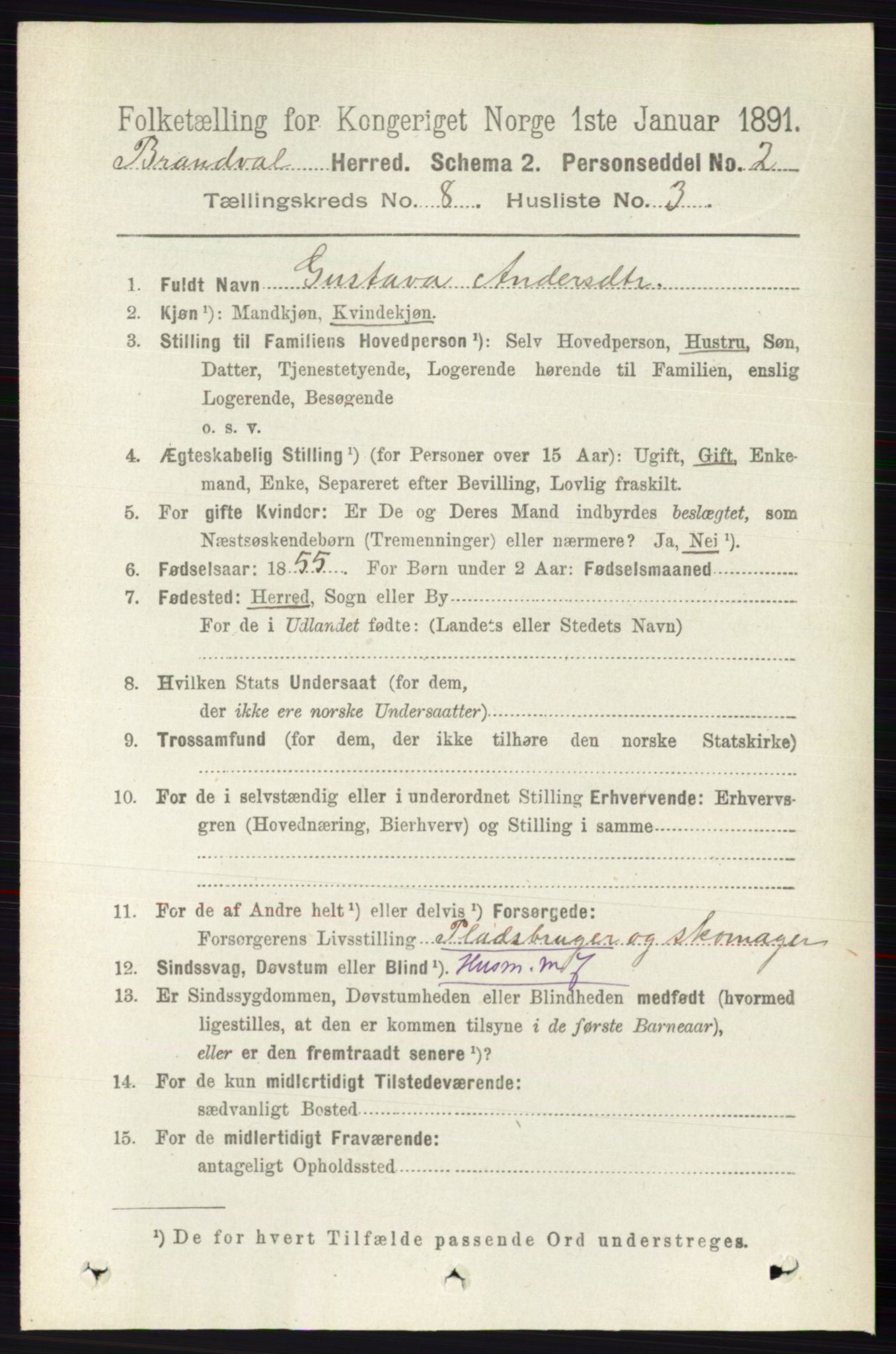 RA, 1891 census for 0422 Brandval, 1891, p. 3844