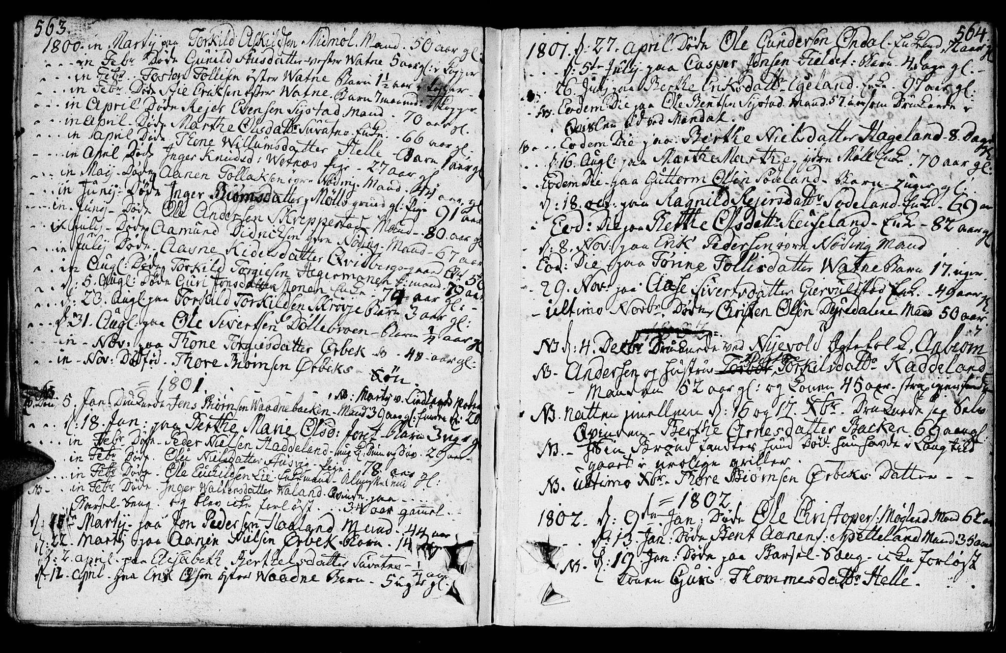 Holum sokneprestkontor, SAK/1111-0022/F/Fa/Faa/L0003: Parish register (official) no. A 3, 1780-1821, p. 563-564