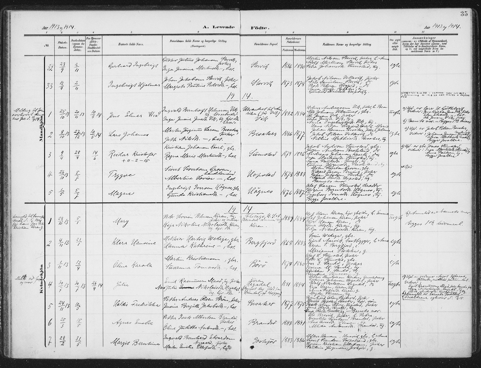 Ministerialprotokoller, klokkerbøker og fødselsregistre - Sør-Trøndelag, SAT/A-1456/657/L0709: Parish register (official) no. 657A10, 1905-1919, p. 35