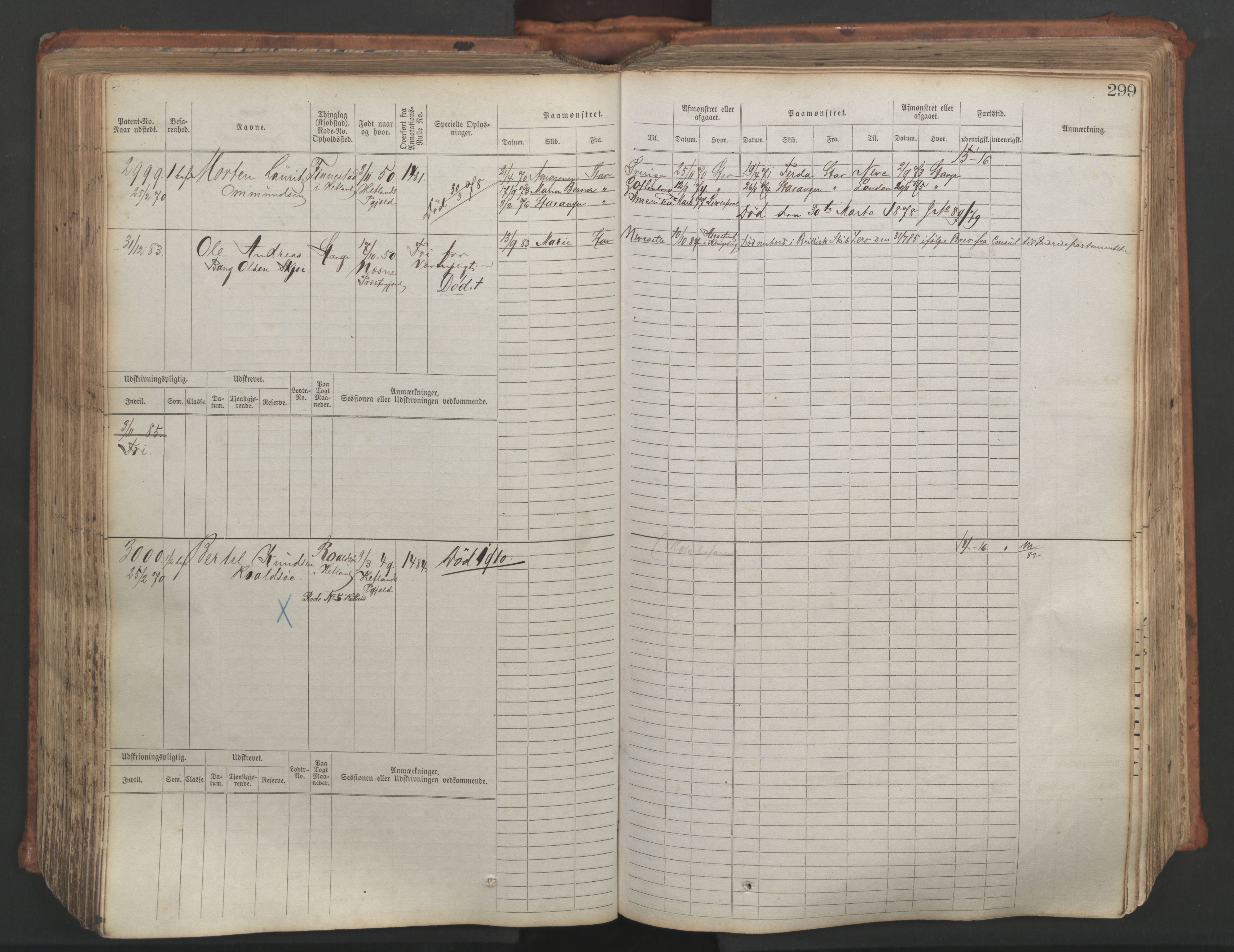 Stavanger sjømannskontor, AV/SAST-A-102006/F/Fb/Fbb/L0007: Sjøfartshovedrulle, patentnr. 2403-3604, 1869-1880, p. 339