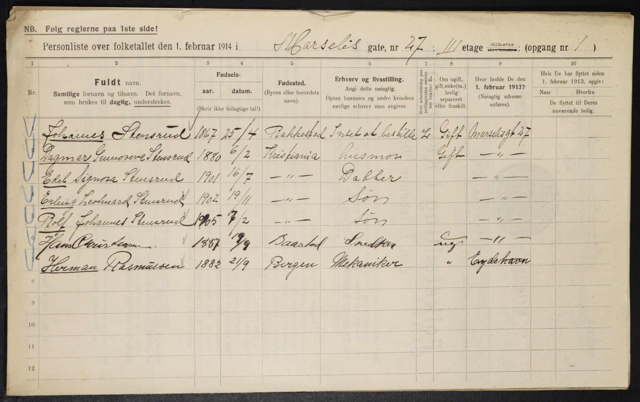 OBA, Municipal Census 1914 for Kristiania, 1914, p. 64508