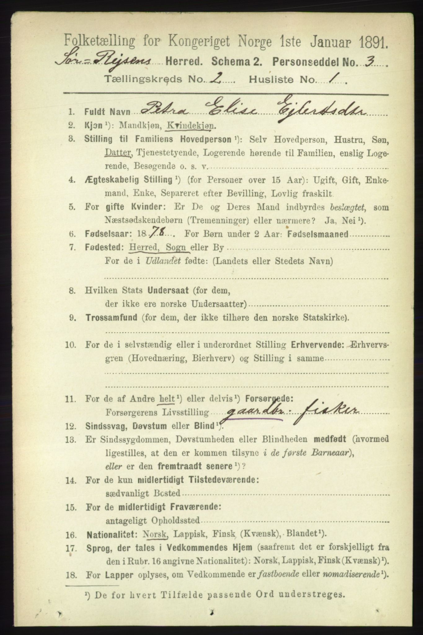 RA, 1891 census for 1925 Sørreisa, 1891, p. 379