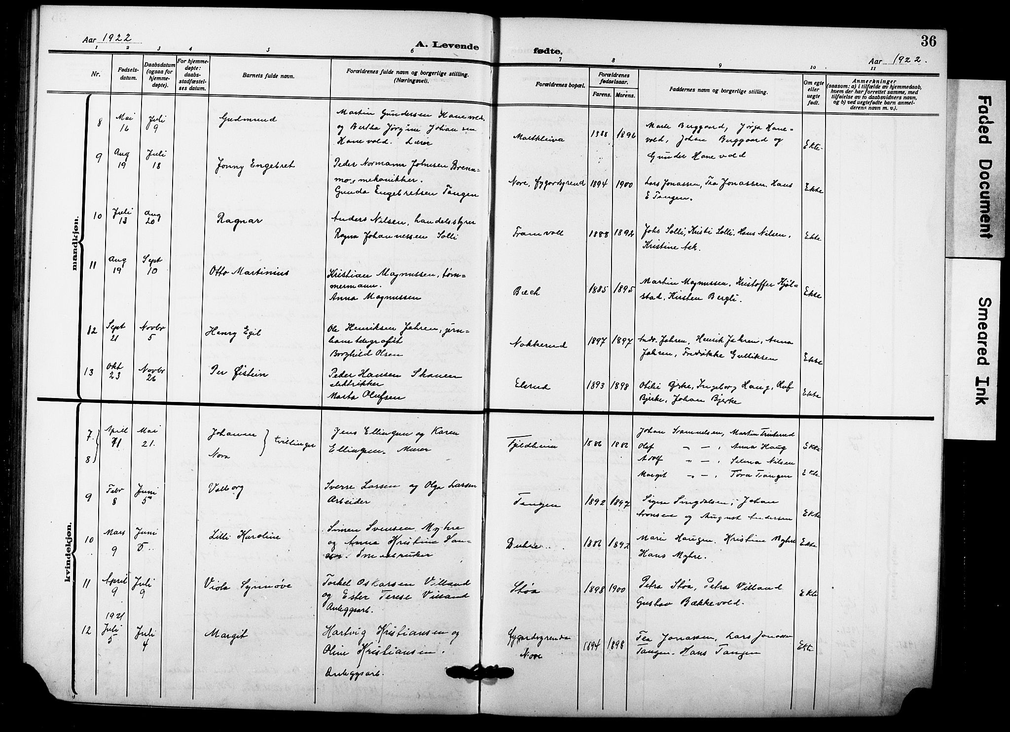 Hole kirkebøker, AV/SAKO-A-228/G/Gb/L0005: Parish register (copy) no. II 5, 1915-1932, p. 36