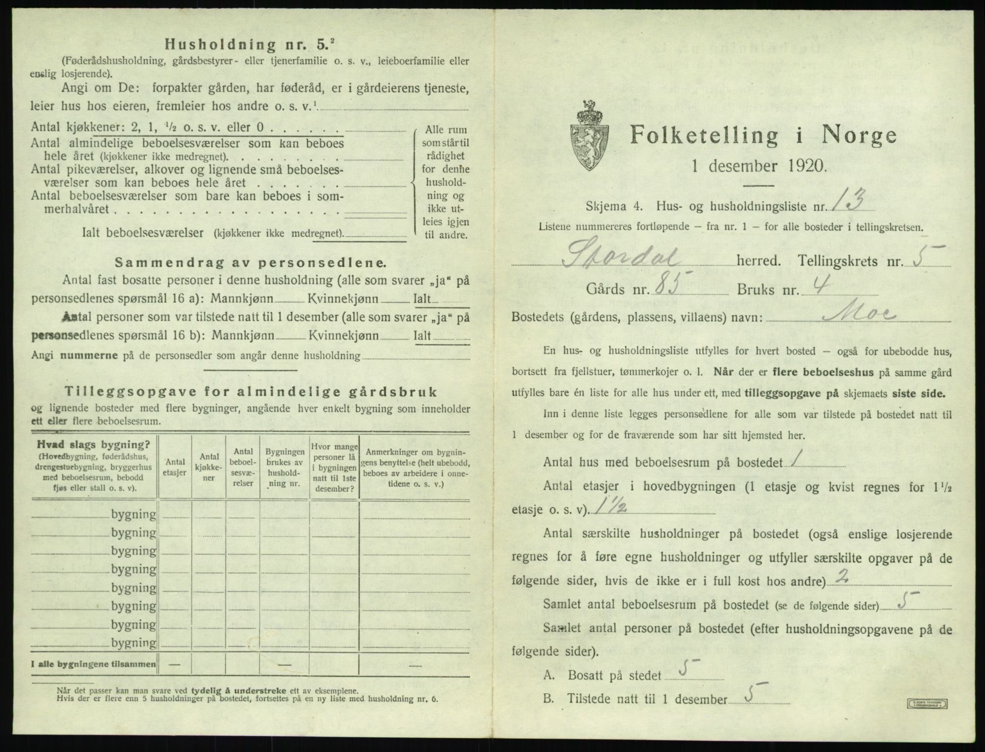 SAT, 1920 census for Stordal, 1920, p. 258