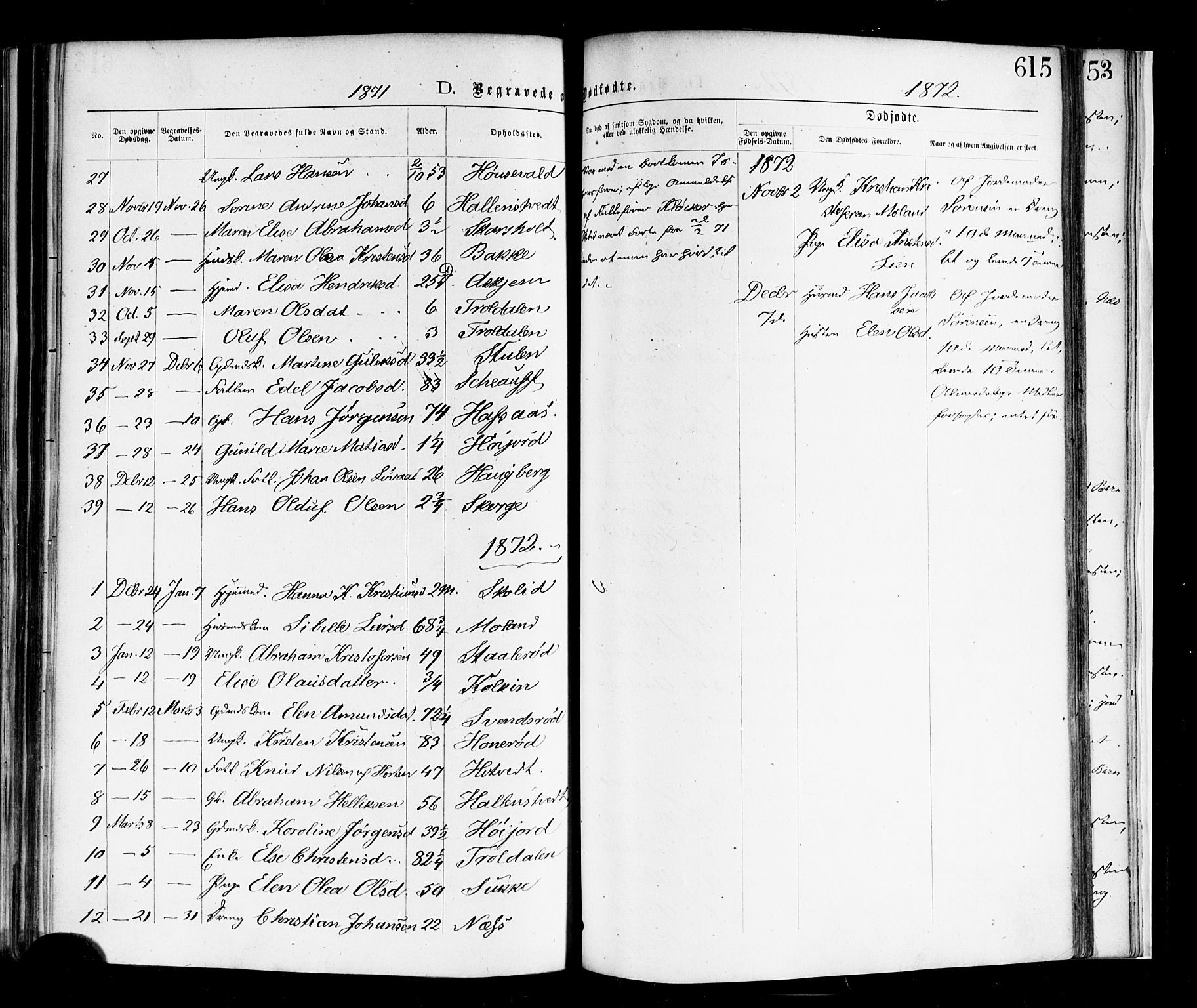 Andebu kirkebøker, AV/SAKO-A-336/F/Fa/L0006: Parish register (official) no. 6, 1871-1878, p. 615