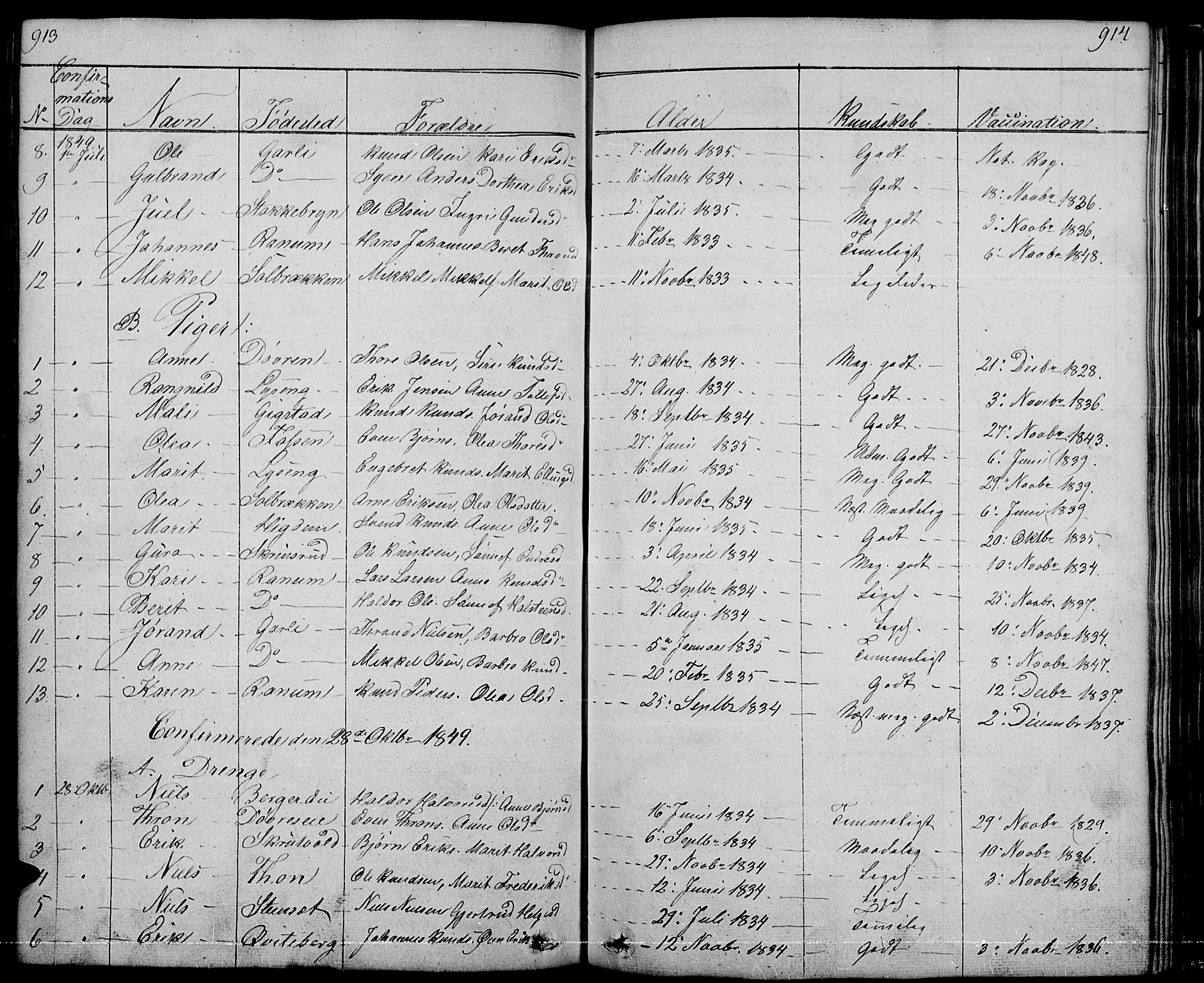 Nord-Aurdal prestekontor, SAH/PREST-132/H/Ha/Hab/L0001: Parish register (copy) no. 1, 1834-1887, p. 913-914