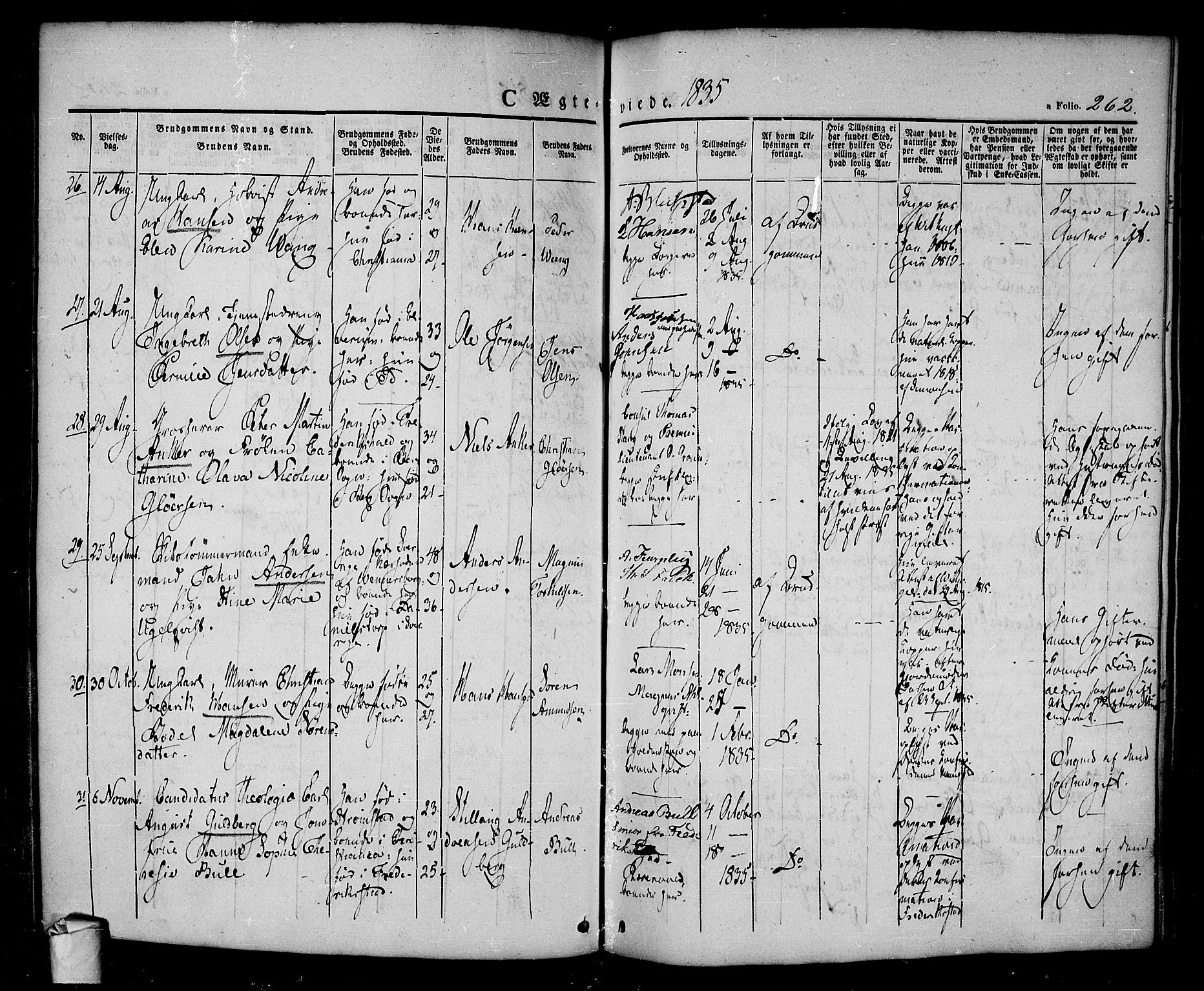 Halden prestekontor Kirkebøker, SAO/A-10909/F/Fa/L0005: Parish register (official) no. I 5, 1834-1845, p. 262