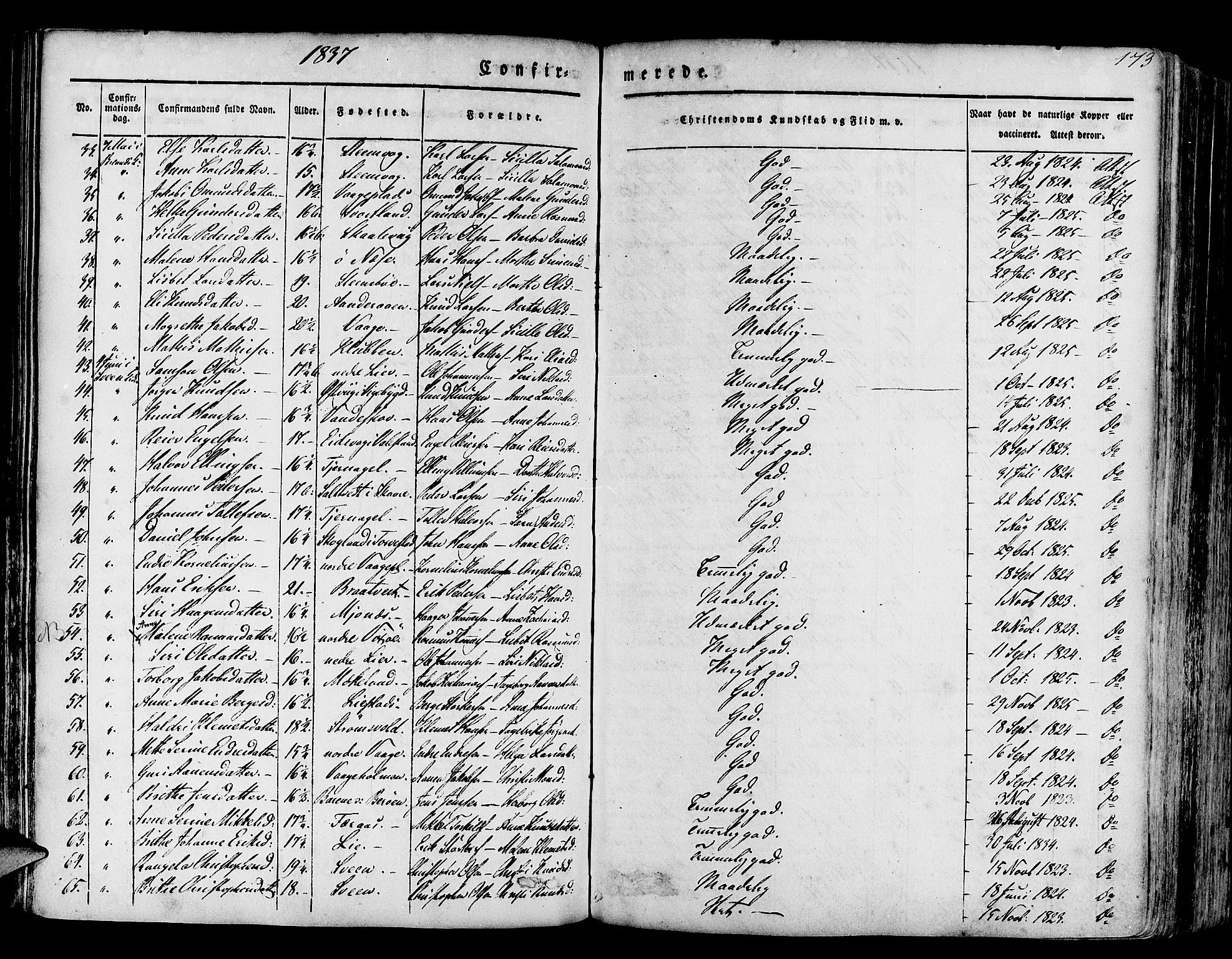 Finnås sokneprestembete, AV/SAB-A-99925/H/Ha/Haa/Haaa/L0006: Parish register (official) no. A 6, 1836-1850, p. 173