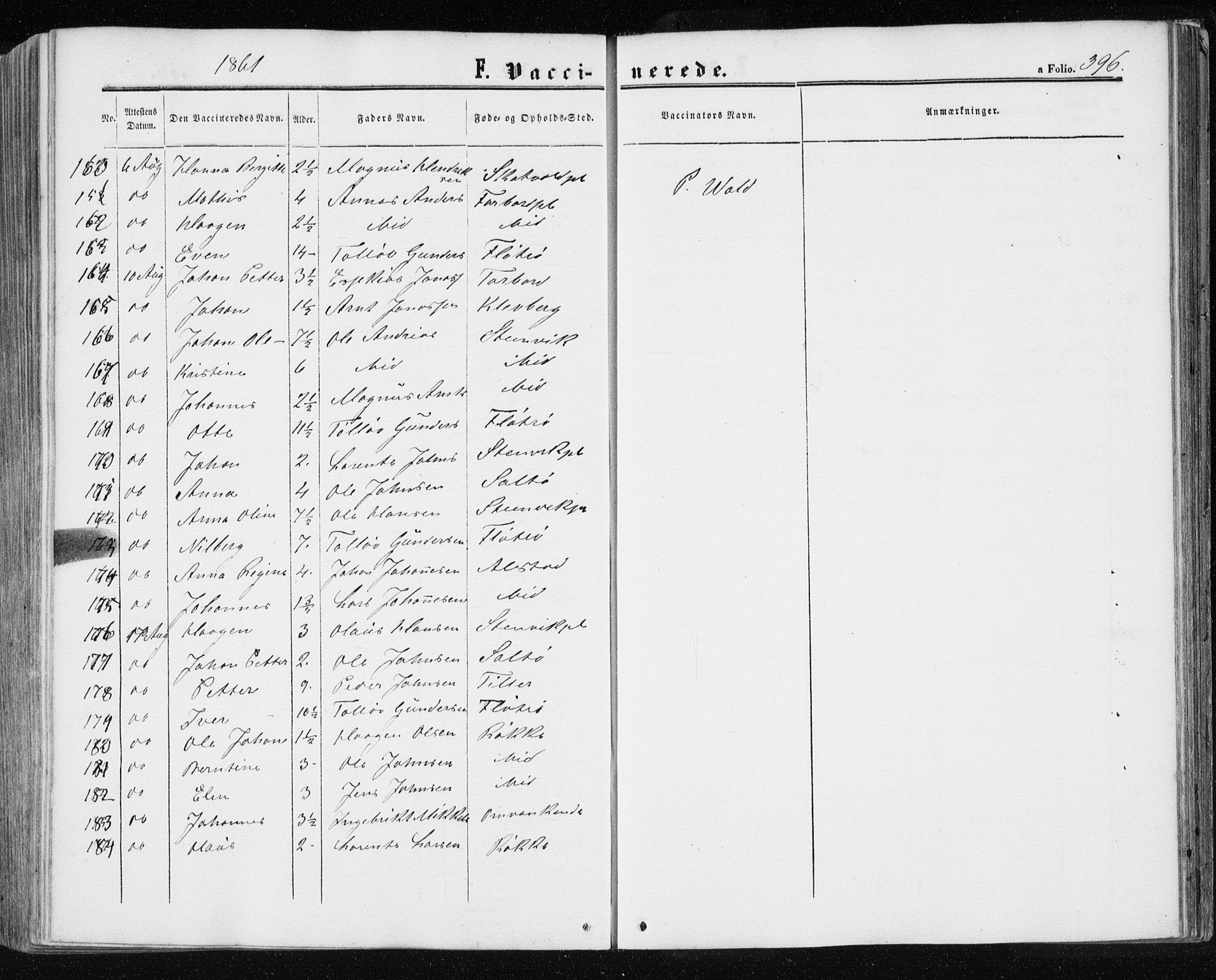 Ministerialprotokoller, klokkerbøker og fødselsregistre - Nord-Trøndelag, SAT/A-1458/709/L0075: Parish register (official) no. 709A15, 1859-1870, p. 396