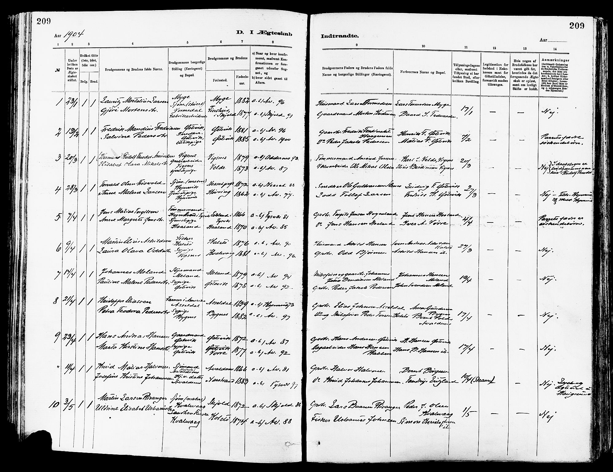 Avaldsnes sokneprestkontor, AV/SAST-A -101851/H/Ha/Haa/L0015: Parish register (official) no. A 15, 1880-1906, p. 209