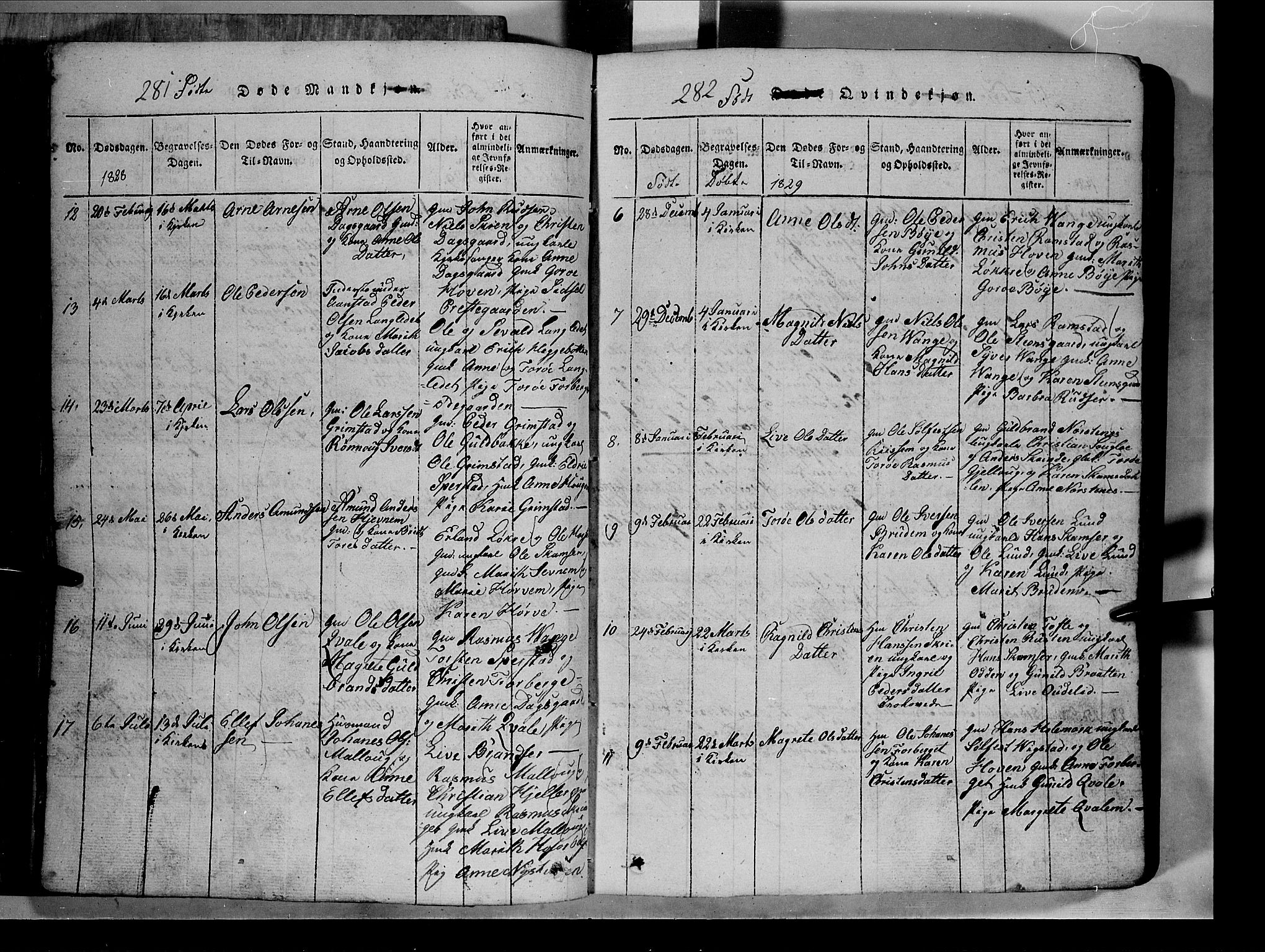 Lom prestekontor, SAH/PREST-070/L/L0003: Parish register (copy) no. 3, 1815-1844, p. 281-282