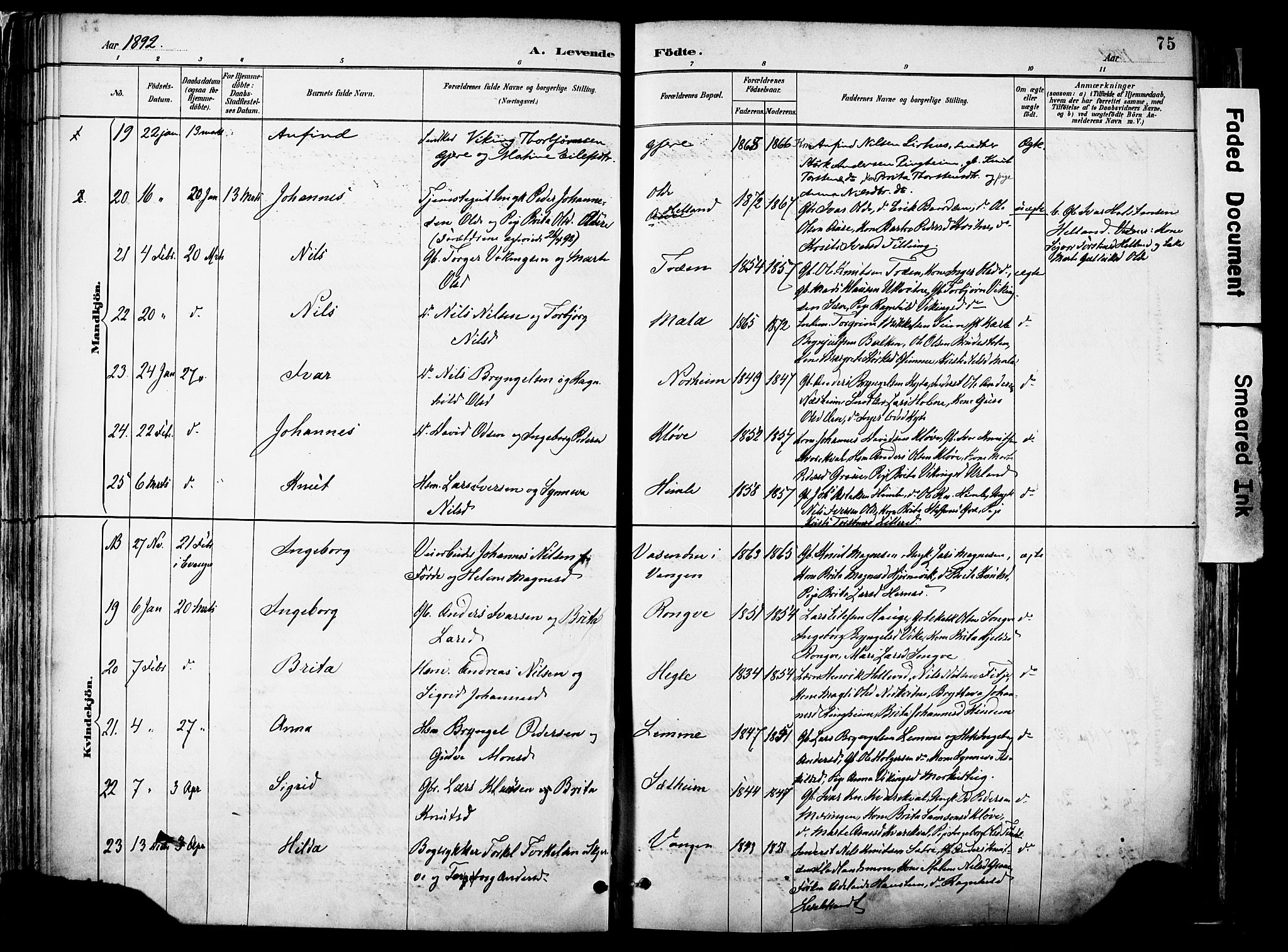 Voss sokneprestembete, AV/SAB-A-79001/H/Haa: Parish register (official) no. A 21, 1887-1903, p. 75