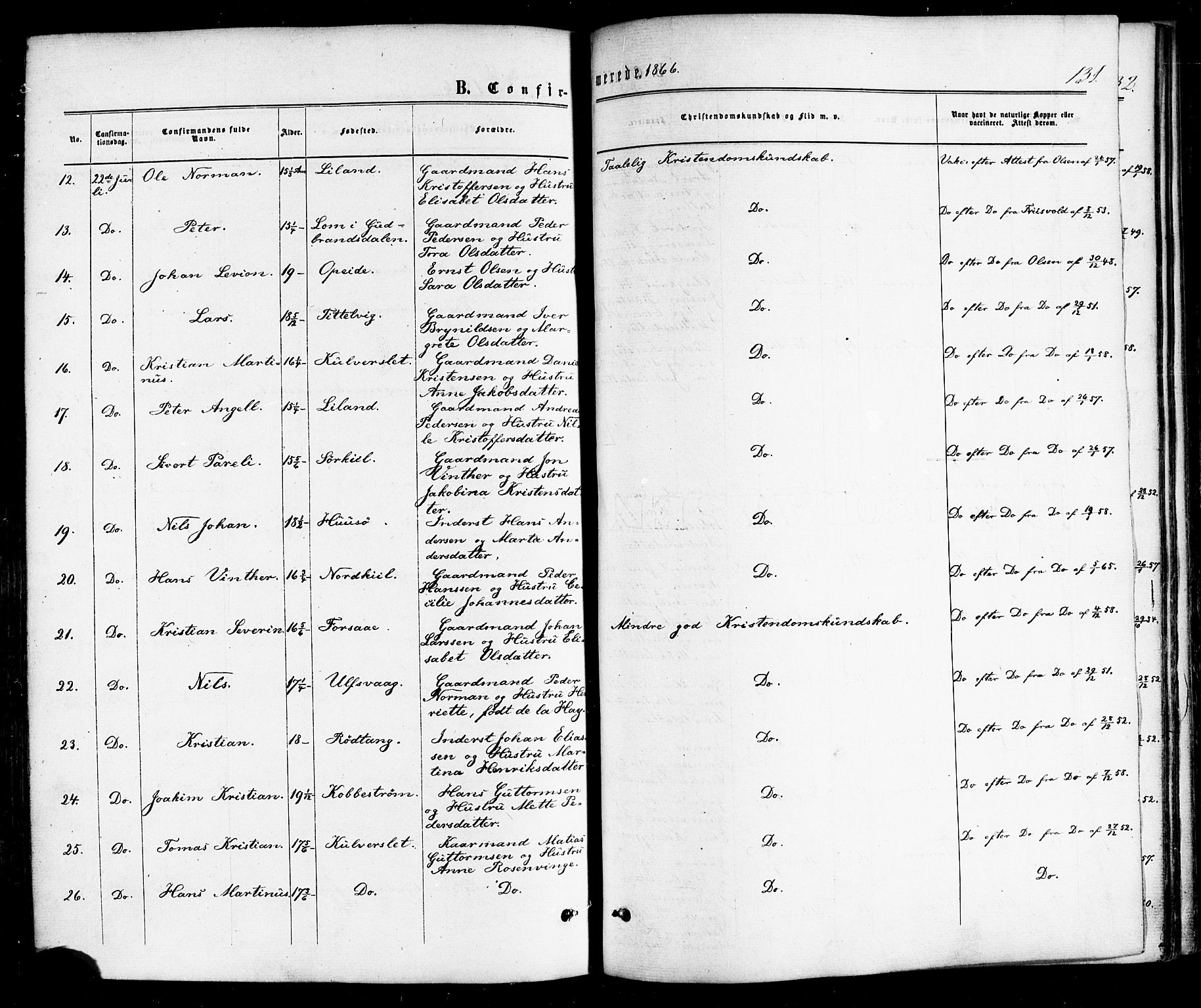 Ministerialprotokoller, klokkerbøker og fødselsregistre - Nordland, AV/SAT-A-1459/859/L0845: Parish register (official) no. 859A05, 1863-1877, p. 131