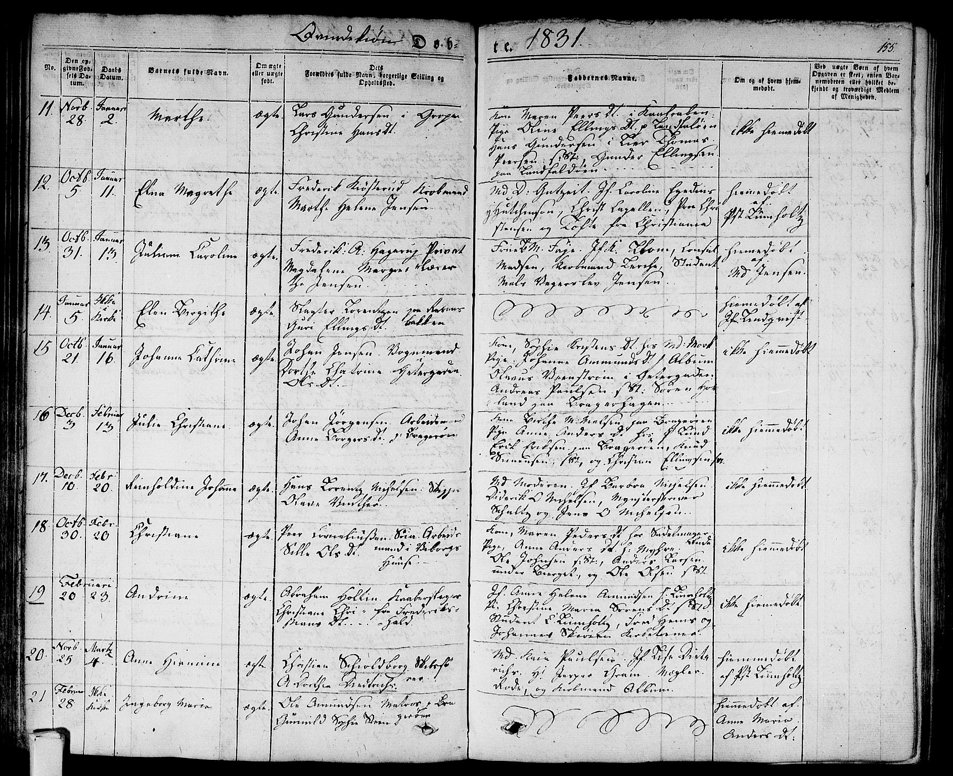 Bragernes kirkebøker, SAKO/A-6/F/Fb/L0001: Parish register (official) no. II 1, 1830-1847, p. 155