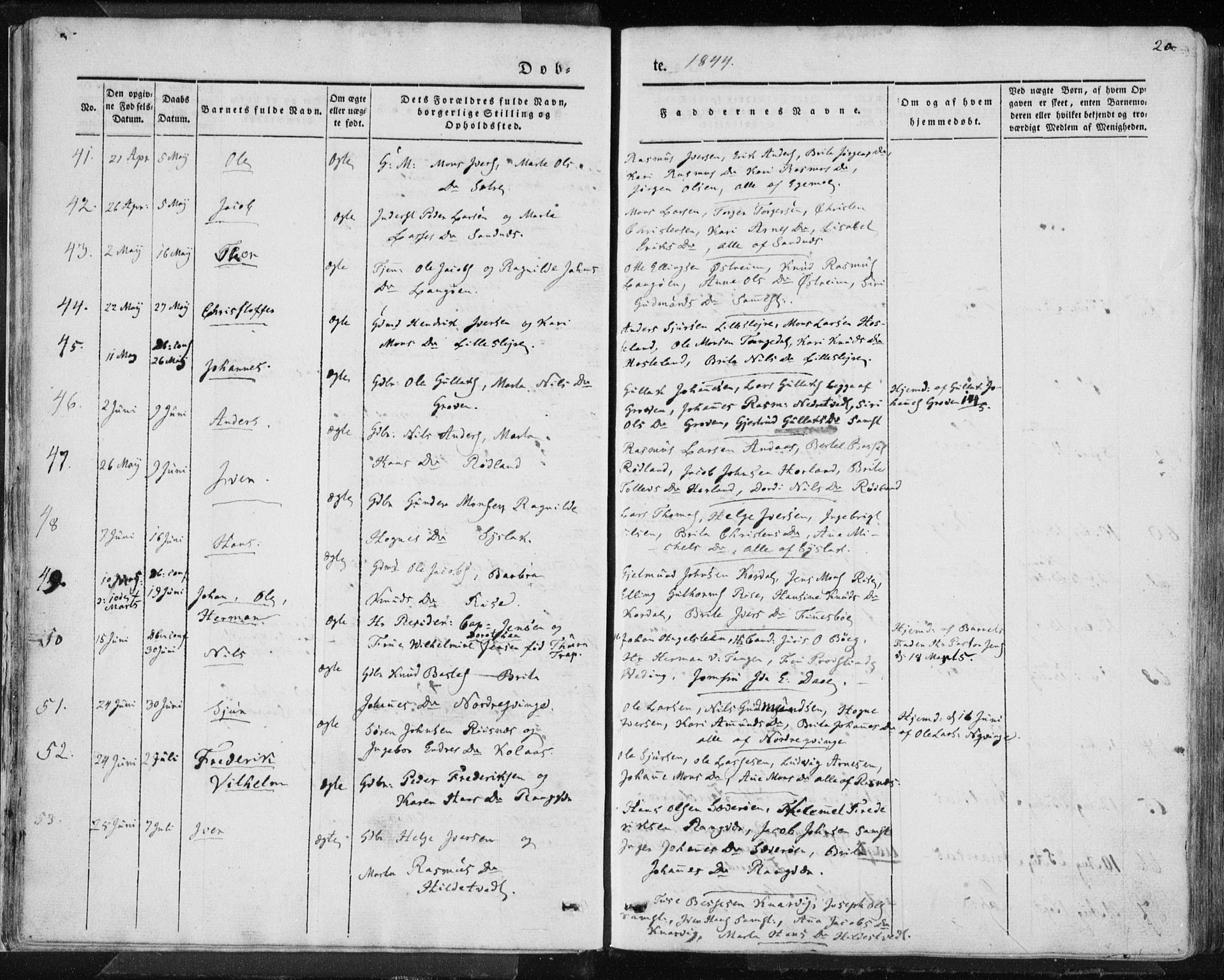 Lindås Sokneprestembete, AV/SAB-A-76701/H/Haa/Haaa/L0010: Parish register (official) no. A 10, 1842-1862, p. 20