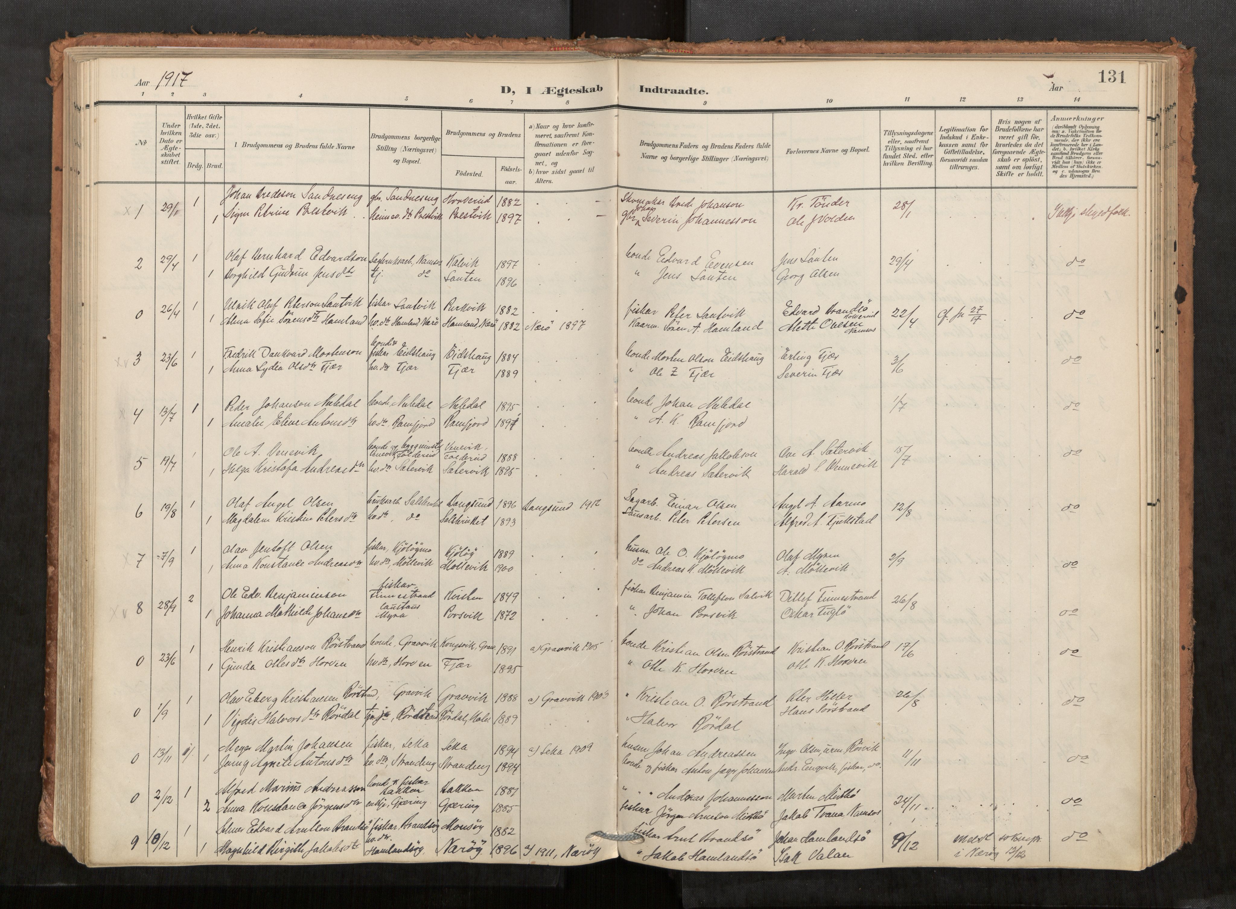 Kolvereid sokneprestkontor, AV/SAT-A-1171/H/Ha/Haa/L0001: Parish register (official) no. 1, 1903-1922, p. 131