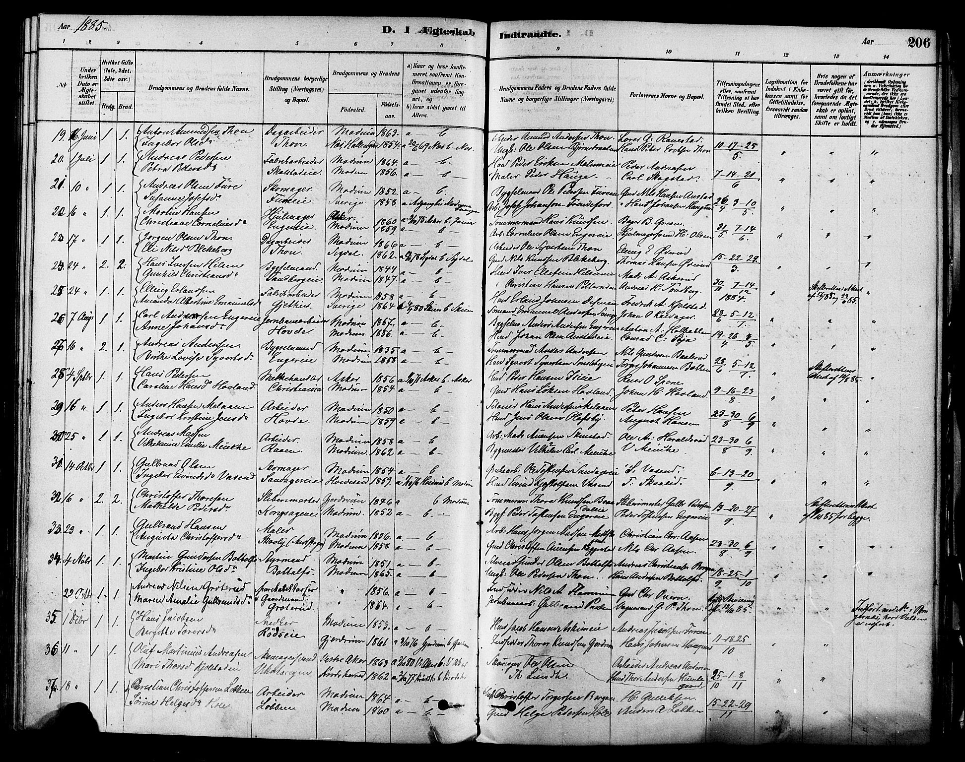 Modum kirkebøker, SAKO/A-234/F/Fa/L0011: Parish register (official) no. 11, 1877-1889, p. 206