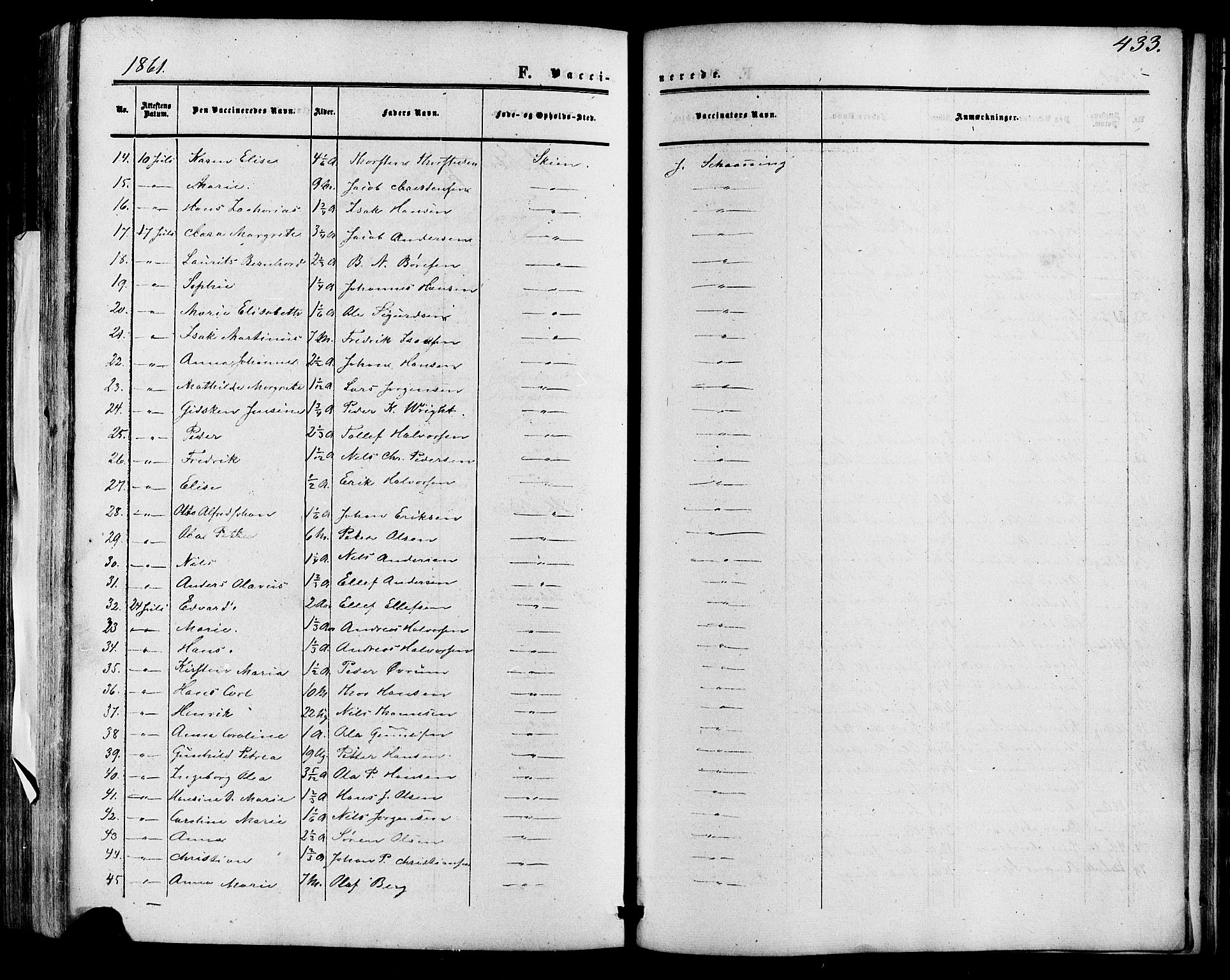 Skien kirkebøker, AV/SAKO-A-302/F/Fa/L0007: Parish register (official) no. 7, 1856-1865, p. 433