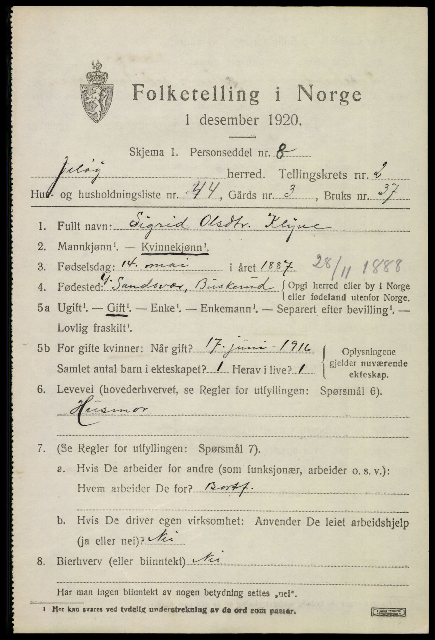 SAO, 1920 census for Moss land district, 1920, p. 2695