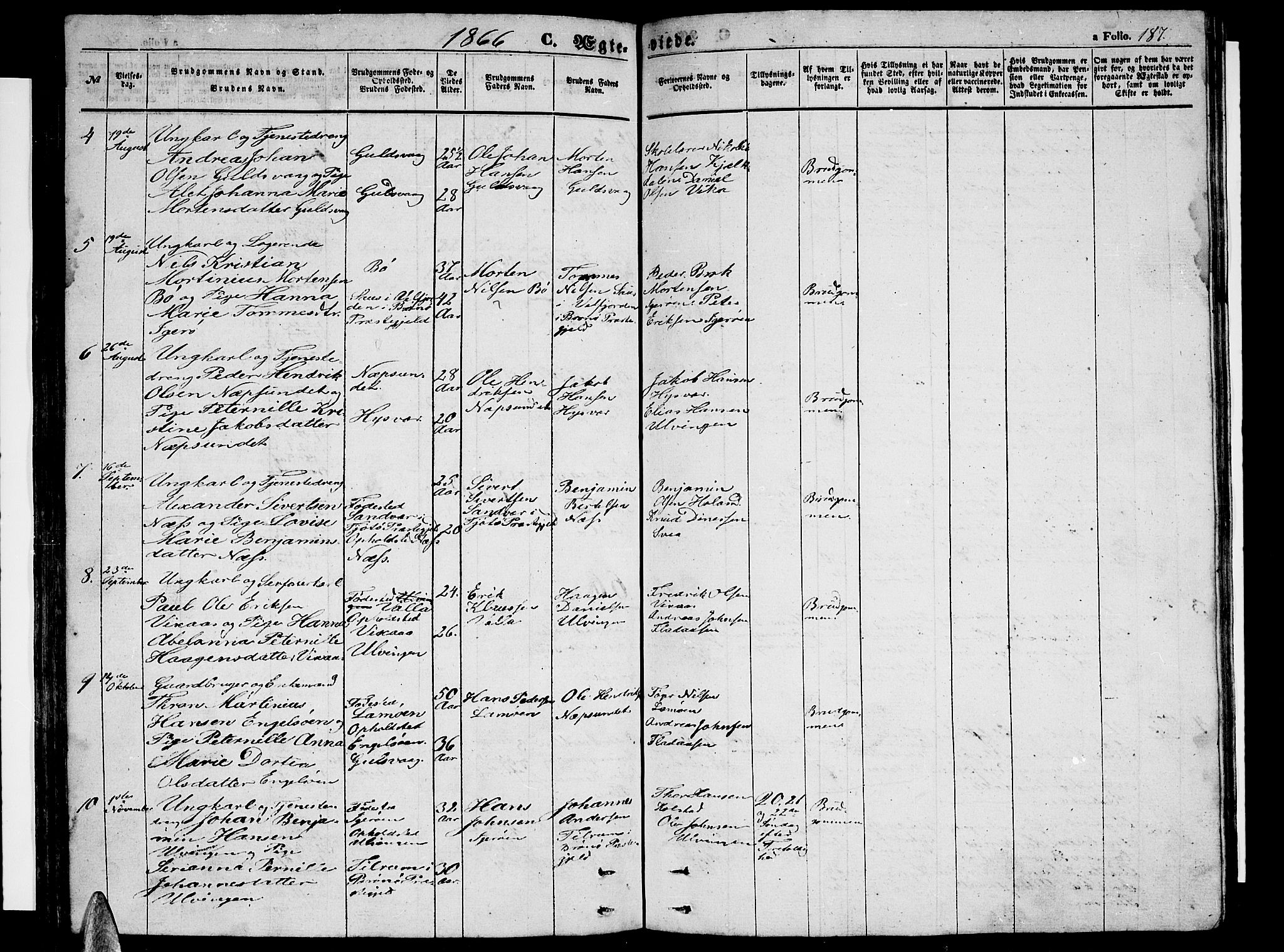 Ministerialprotokoller, klokkerbøker og fødselsregistre - Nordland, SAT/A-1459/816/L0251: Parish register (copy) no. 816C01, 1852-1870, p. 187