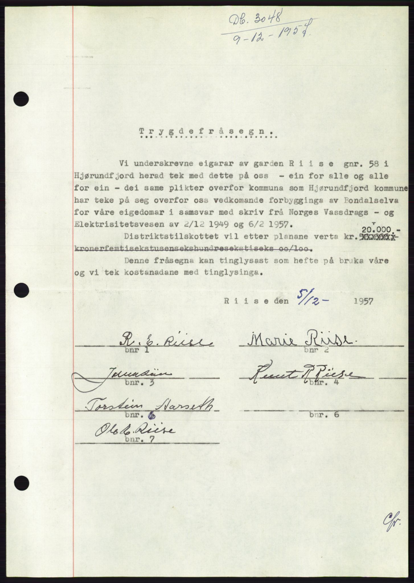 Søre Sunnmøre sorenskriveri, AV/SAT-A-4122/1/2/2C/L0130: Mortgage book no. 18B, 1957-1958, Diary no: : 3048/1957