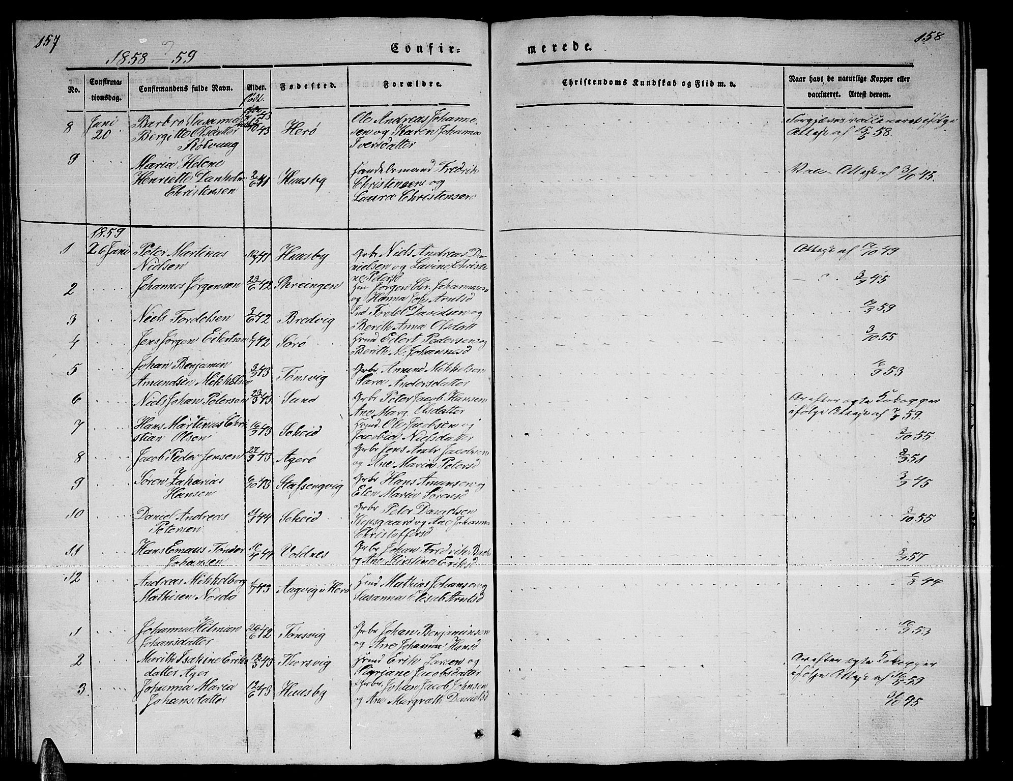 Ministerialprotokoller, klokkerbøker og fødselsregistre - Nordland, SAT/A-1459/835/L0530: Parish register (copy) no. 835C02, 1842-1865, p. 157-158