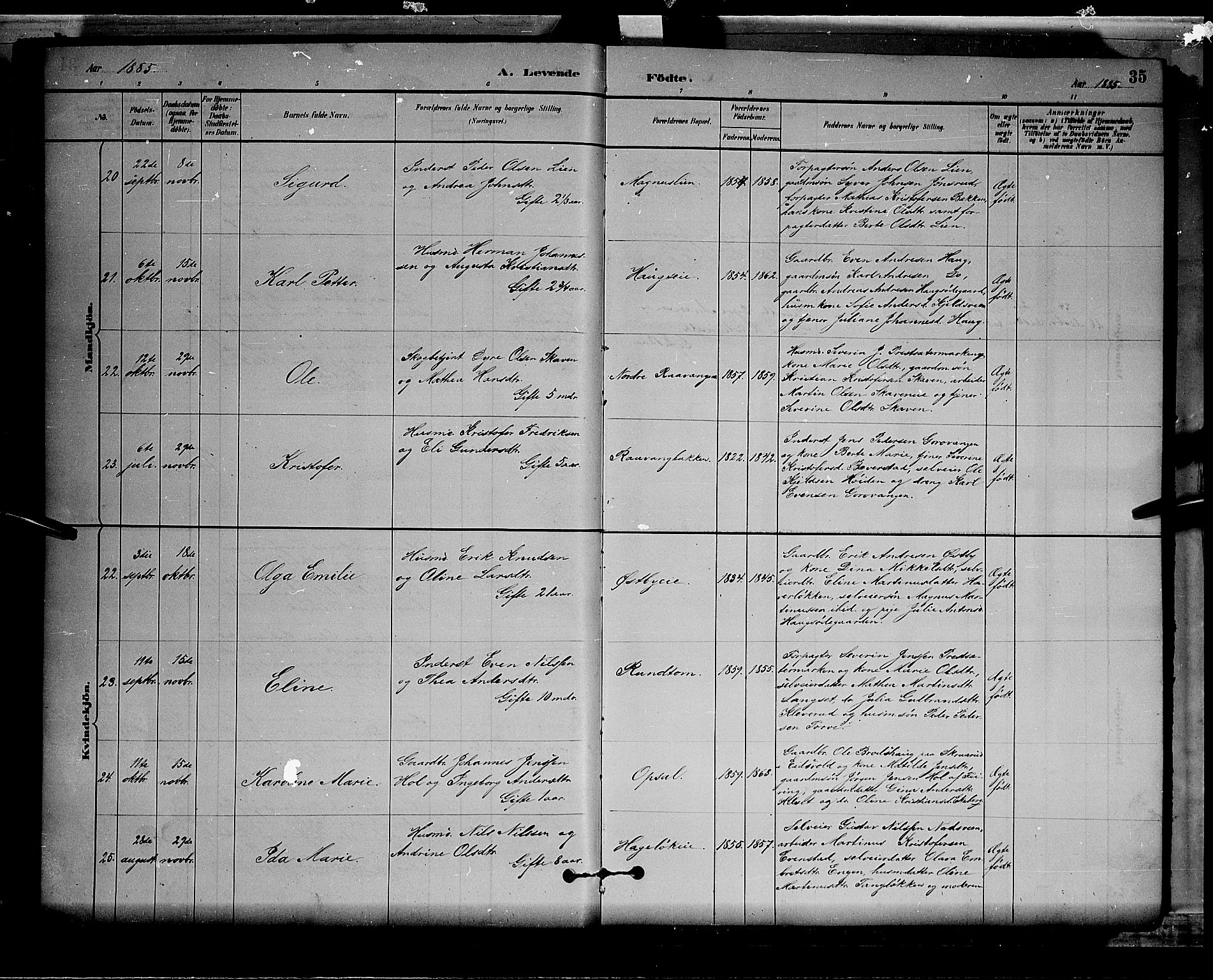 Stange prestekontor, AV/SAH-PREST-002/L/L0008: Parish register (copy) no. 8, 1882-1895, p. 35