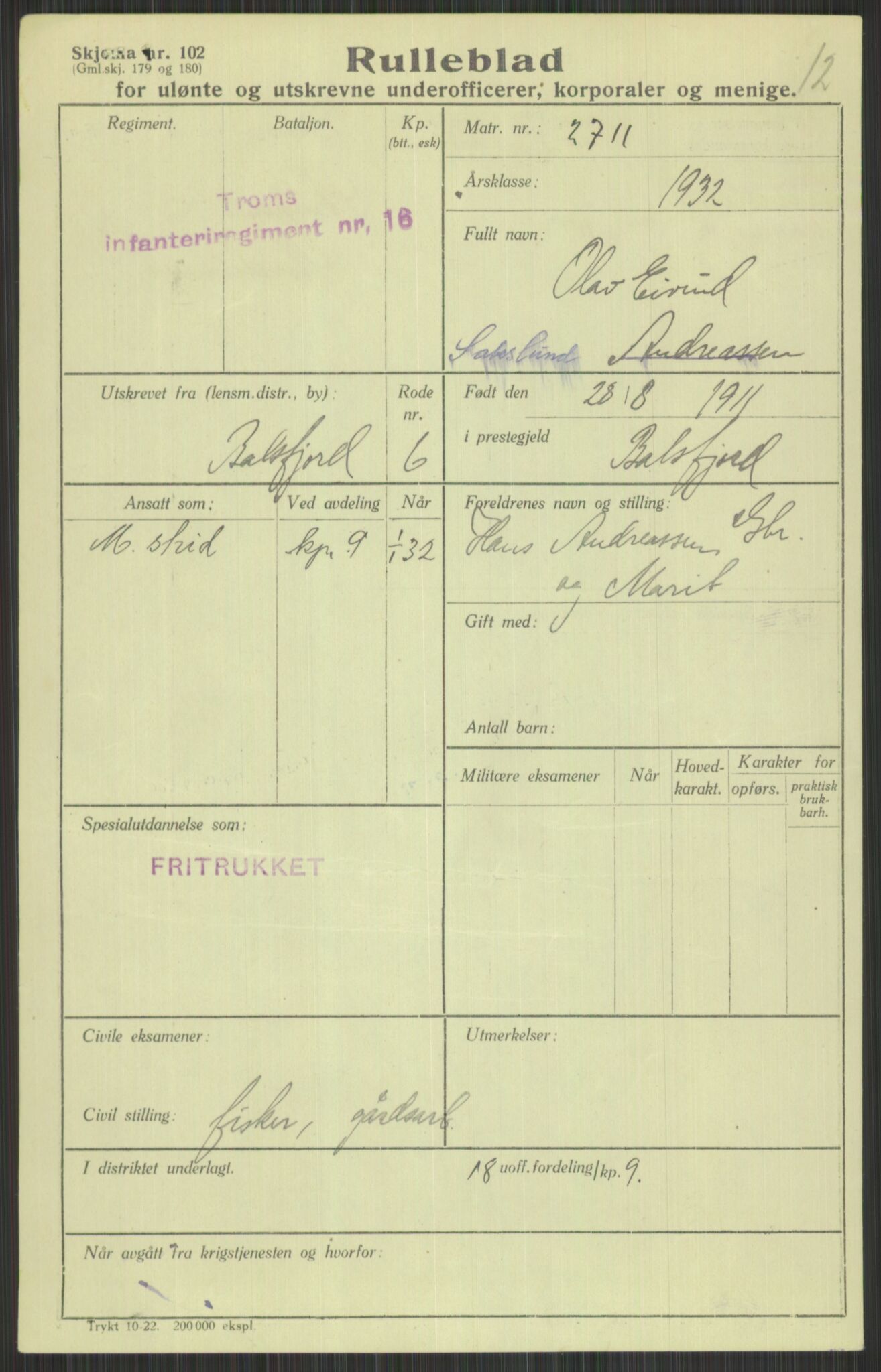 Forsvaret, Troms infanteriregiment nr. 16, AV/RA-RAFA-3146/P/Pa/L0016: Rulleblad for regimentets menige mannskaper, årsklasse 1932, 1932, p. 1383