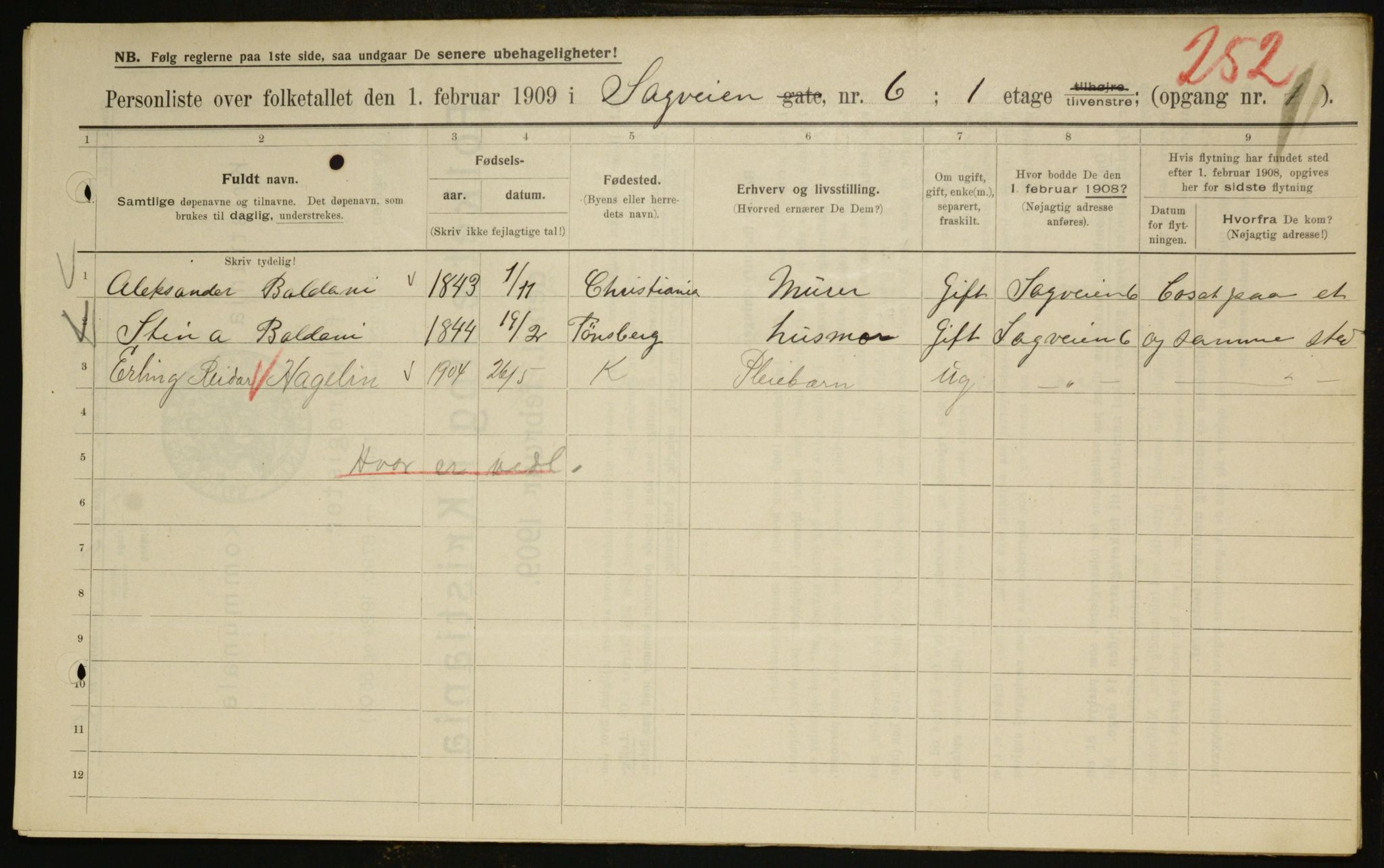 OBA, Municipal Census 1909 for Kristiania, 1909, p. 78607