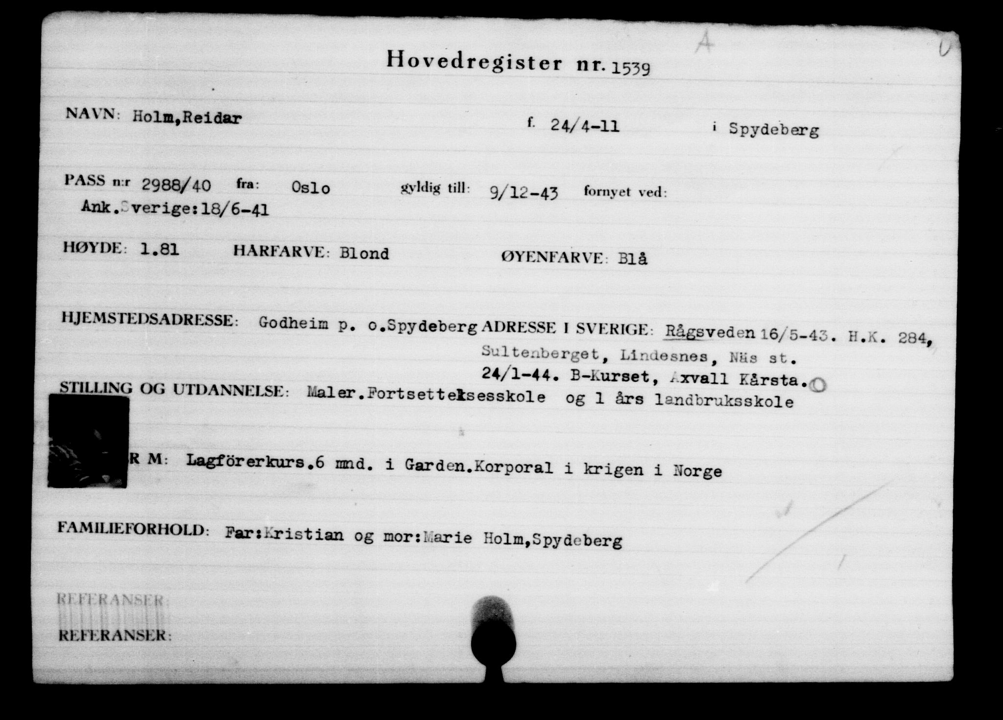 Den Kgl. Norske Legasjons Flyktningskontor, AV/RA-S-6753/V/Va/L0002: Kjesäterkartoteket.  Flyktningenr. 1001-2000, 1940-1945, p. 764