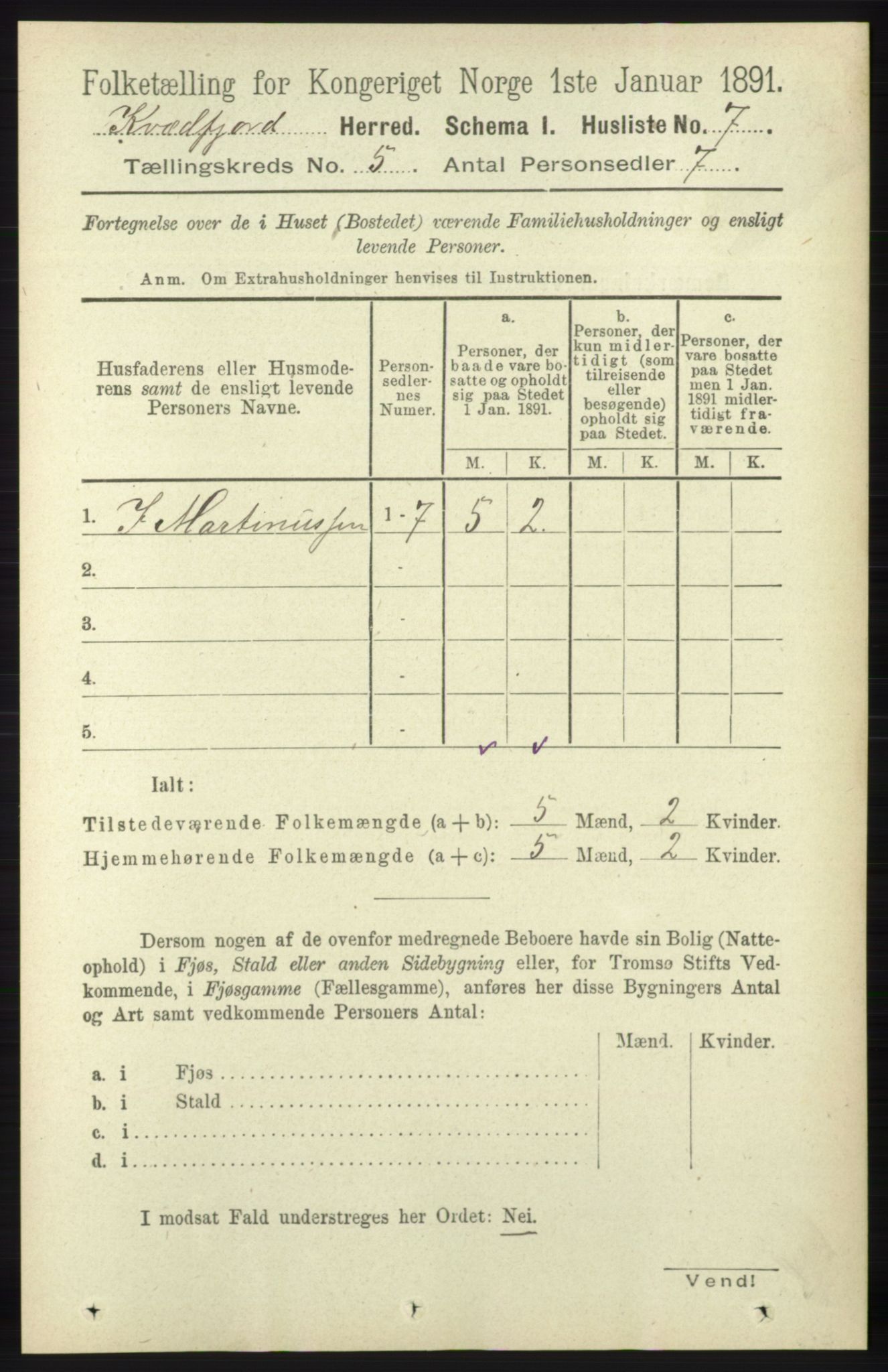 RA, 1891 census for 1911 Kvæfjord, 1891, p. 2771