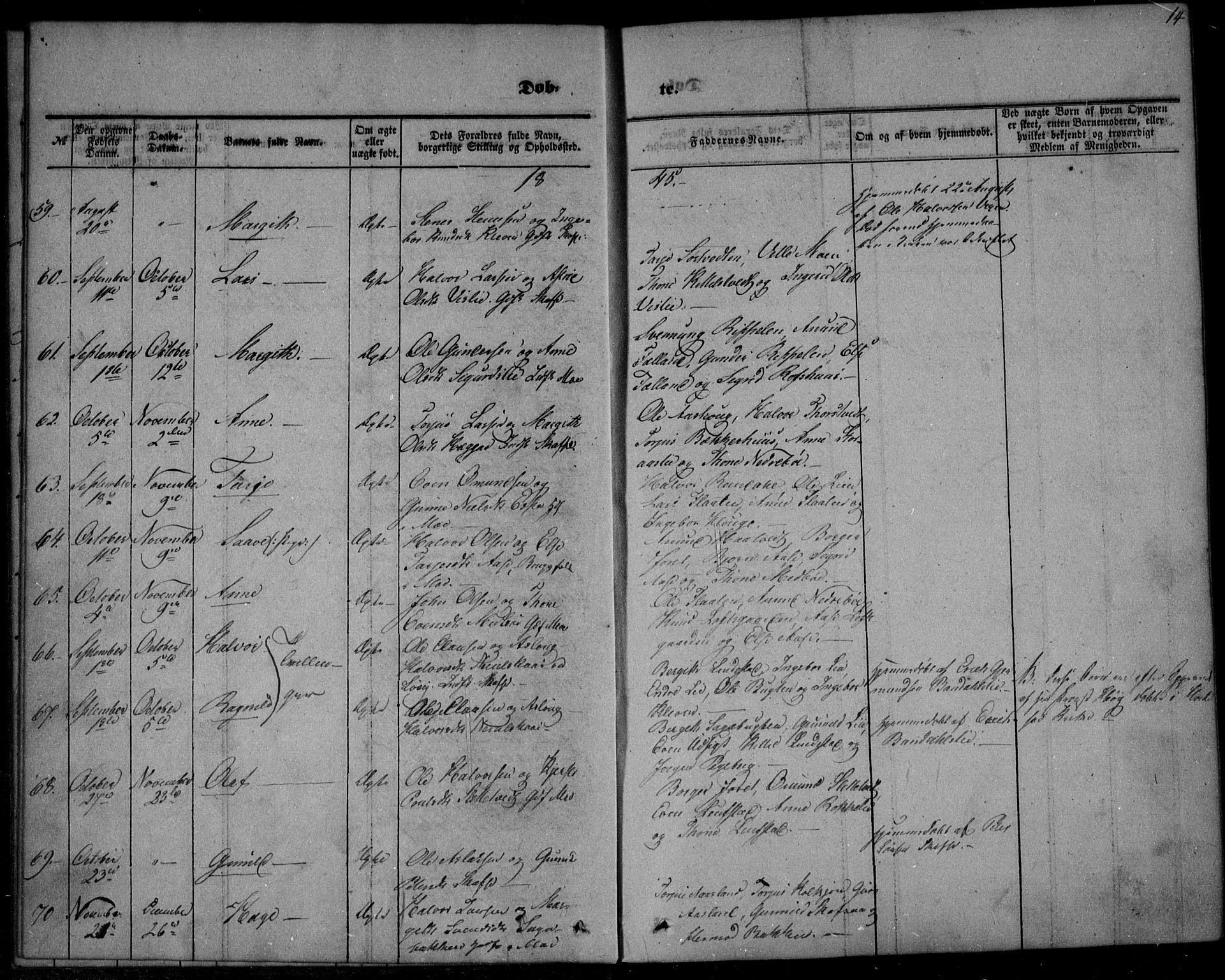 Mo kirkebøker, SAKO/A-286/F/Fa/L0005: Parish register (official) no. I 5, 1844-1864, p. 14