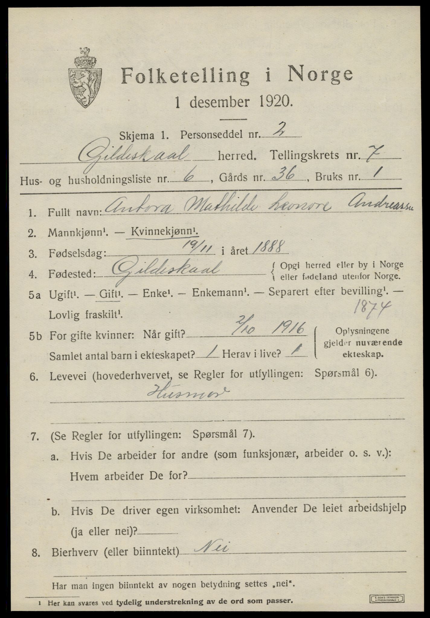 SAT, 1920 census for Gildeskål, 1920, p. 5046