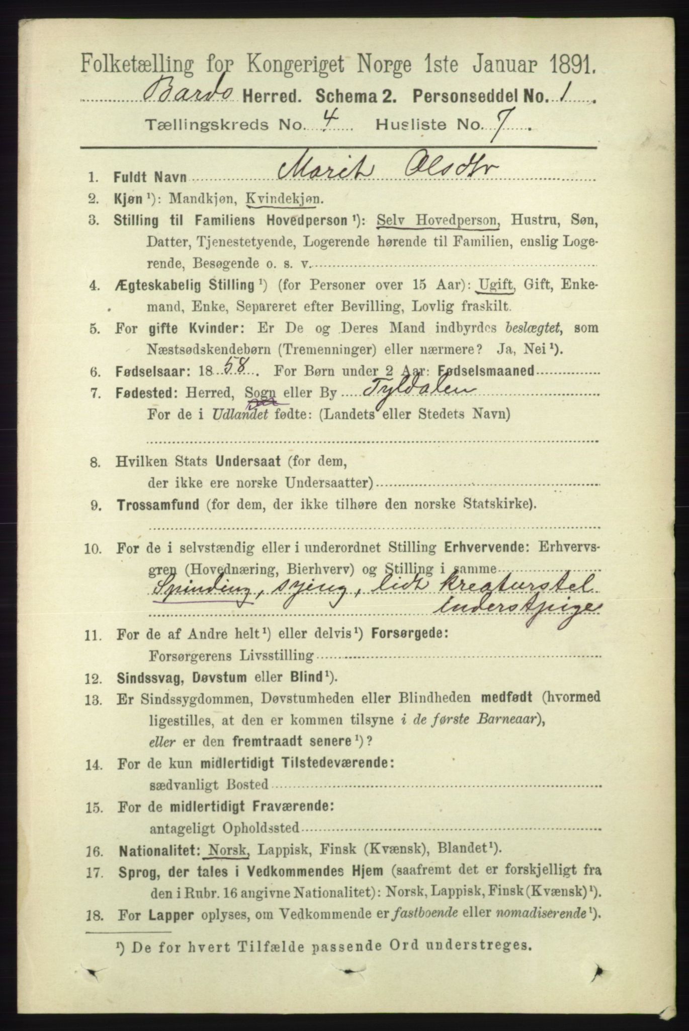 RA, 1891 census for 1922 Bardu, 1891, p. 1365