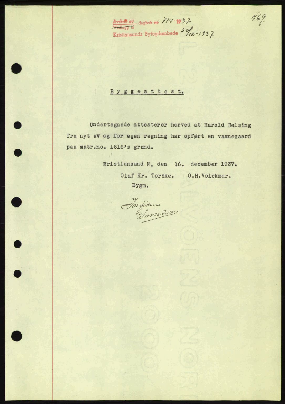 Kristiansund byfogd, AV/SAT-A-4587/A/27: Mortgage book no. 30, 1936-1941, Diary no: : 714/1937