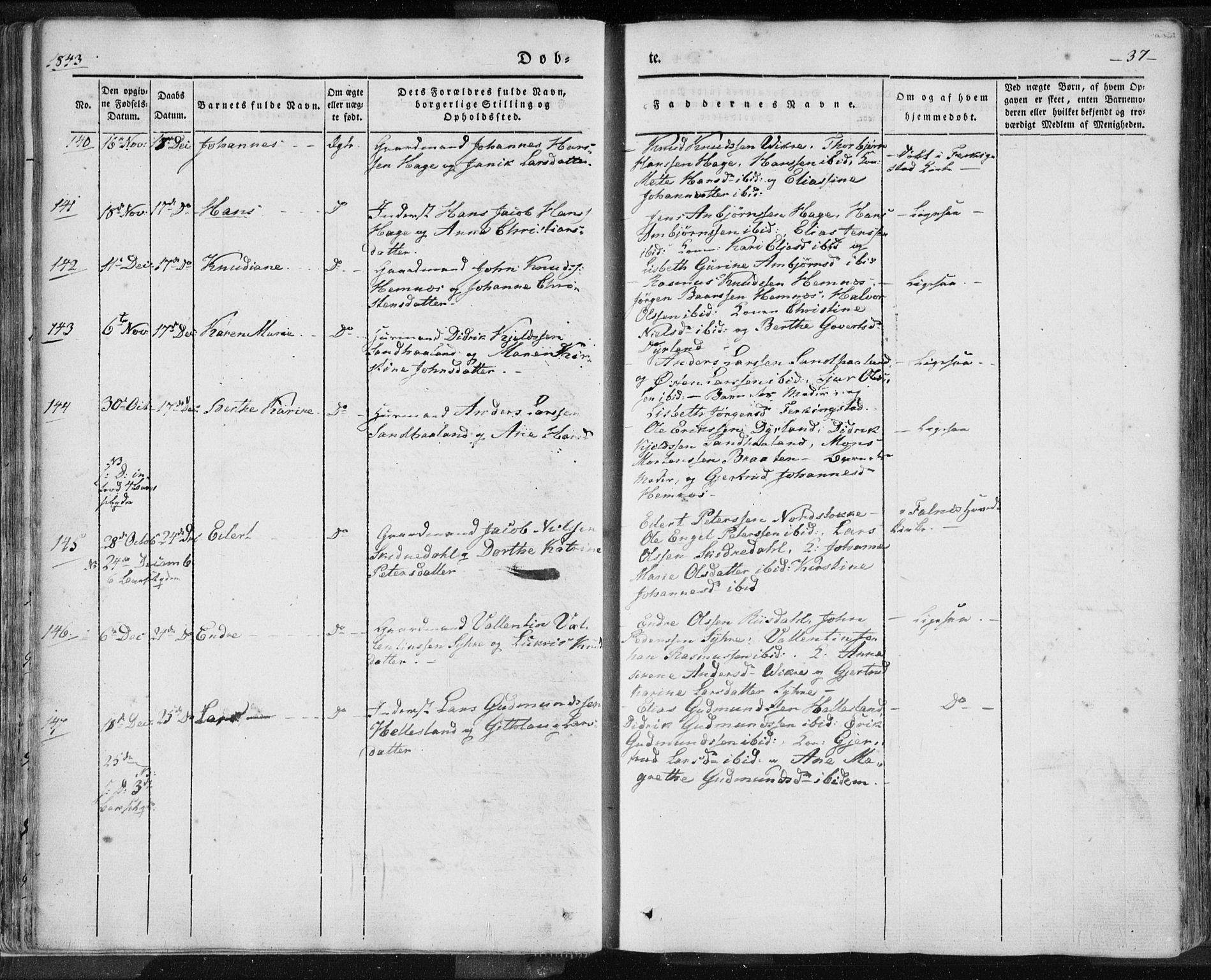 Skudenes sokneprestkontor, SAST/A -101849/H/Ha/Haa/L0002: Parish register (official) no. A 2.1, 1841-1846, p. 37