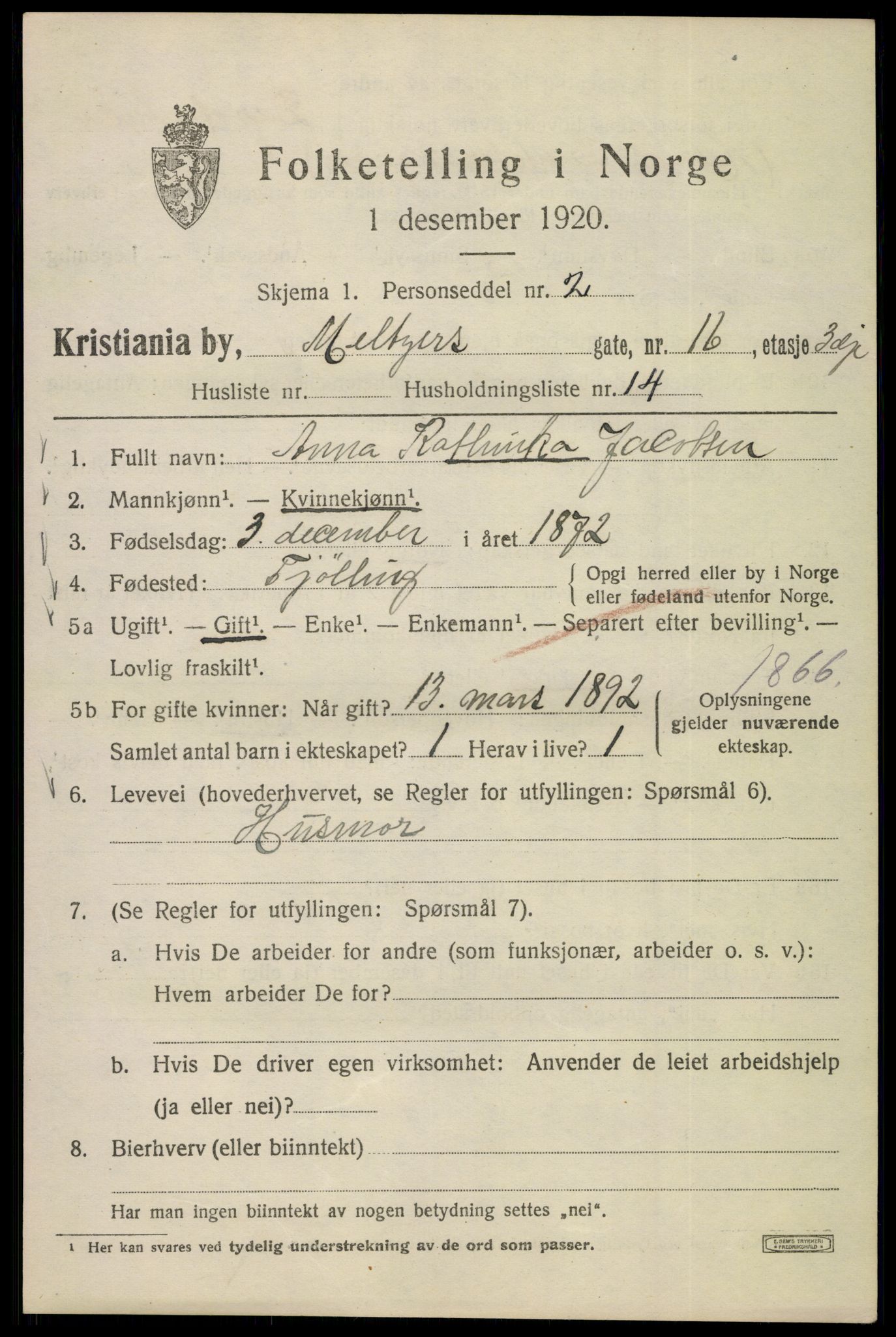 SAO, 1920 census for Kristiania, 1920, p. 395105