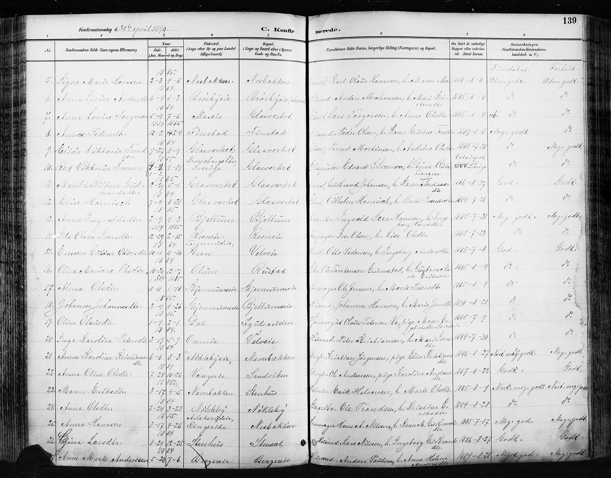 Jevnaker prestekontor, SAH/PREST-116/H/Ha/Haa/L0009: Parish register (official) no. 9, 1891-1901, p. 139