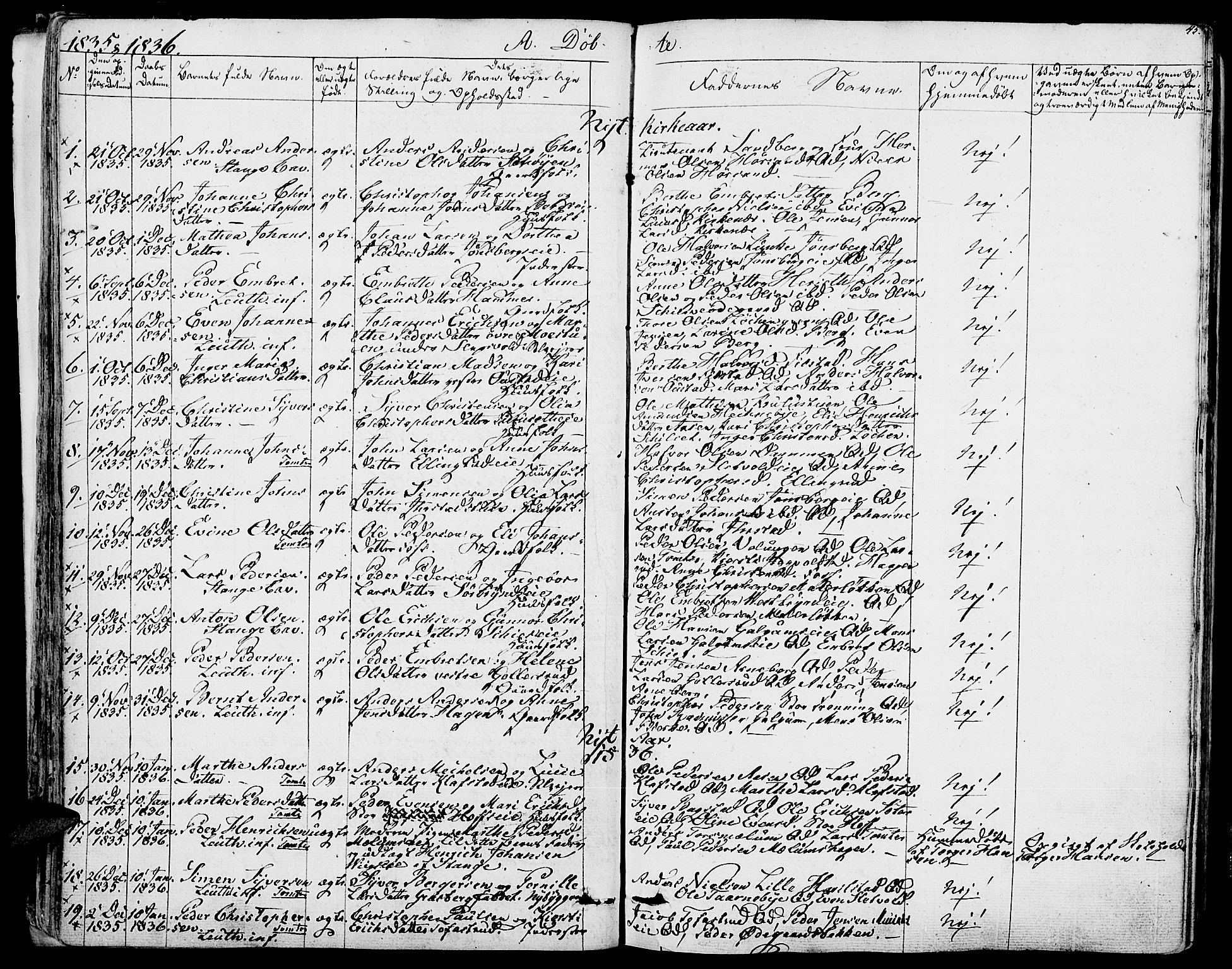 Romedal prestekontor, SAH/PREST-004/K/L0003: Parish register (official) no. 3, 1829-1846, p. 45